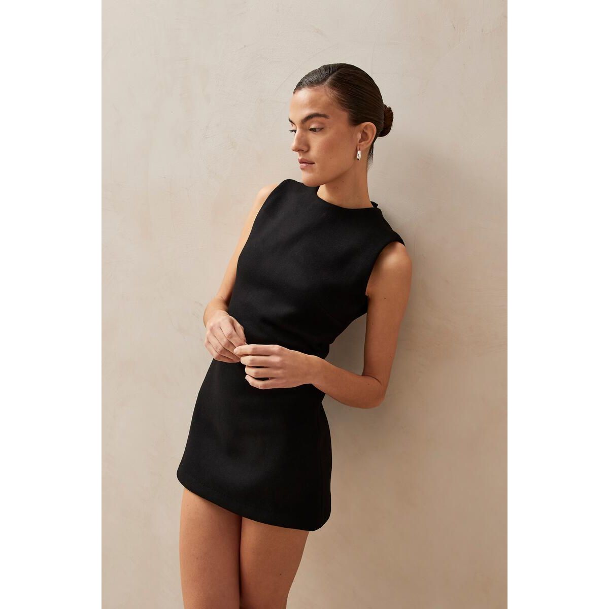 black mini dress boutique Lainey Black Puff Sleeve Eyelet Smocked Mini Dress M / Black