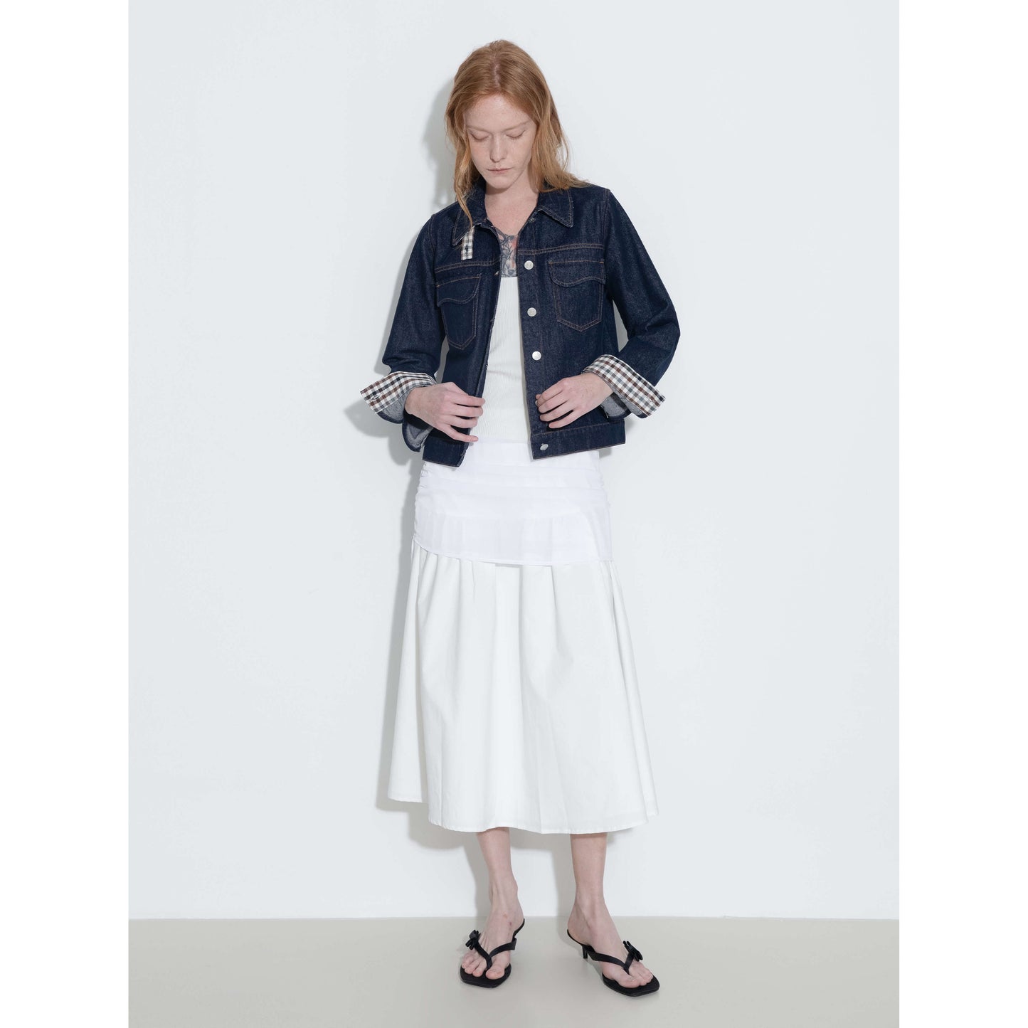 Color-Block High-Neck Denim Jacket