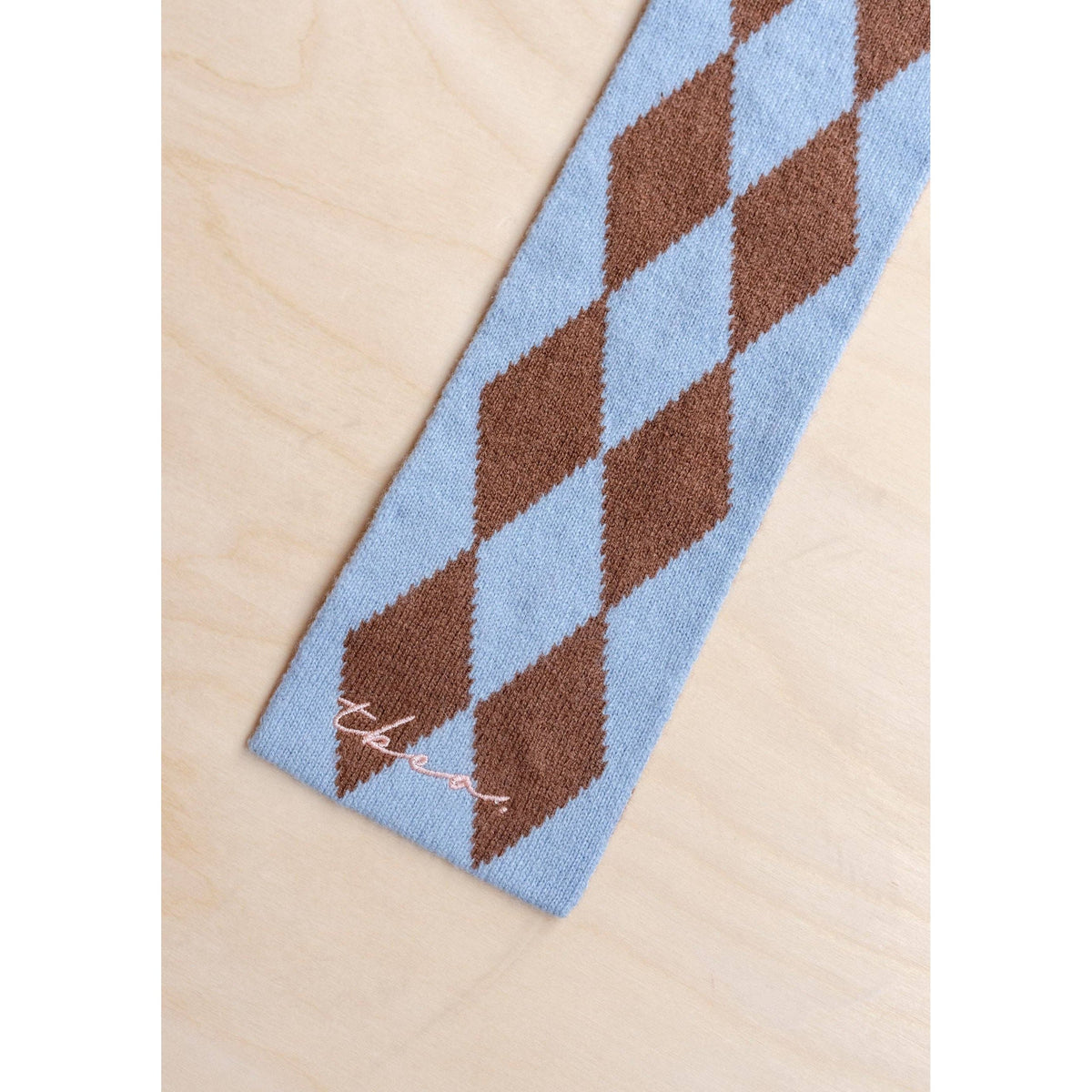 Merino Wool Skinny Scarf in Brown Harlequin