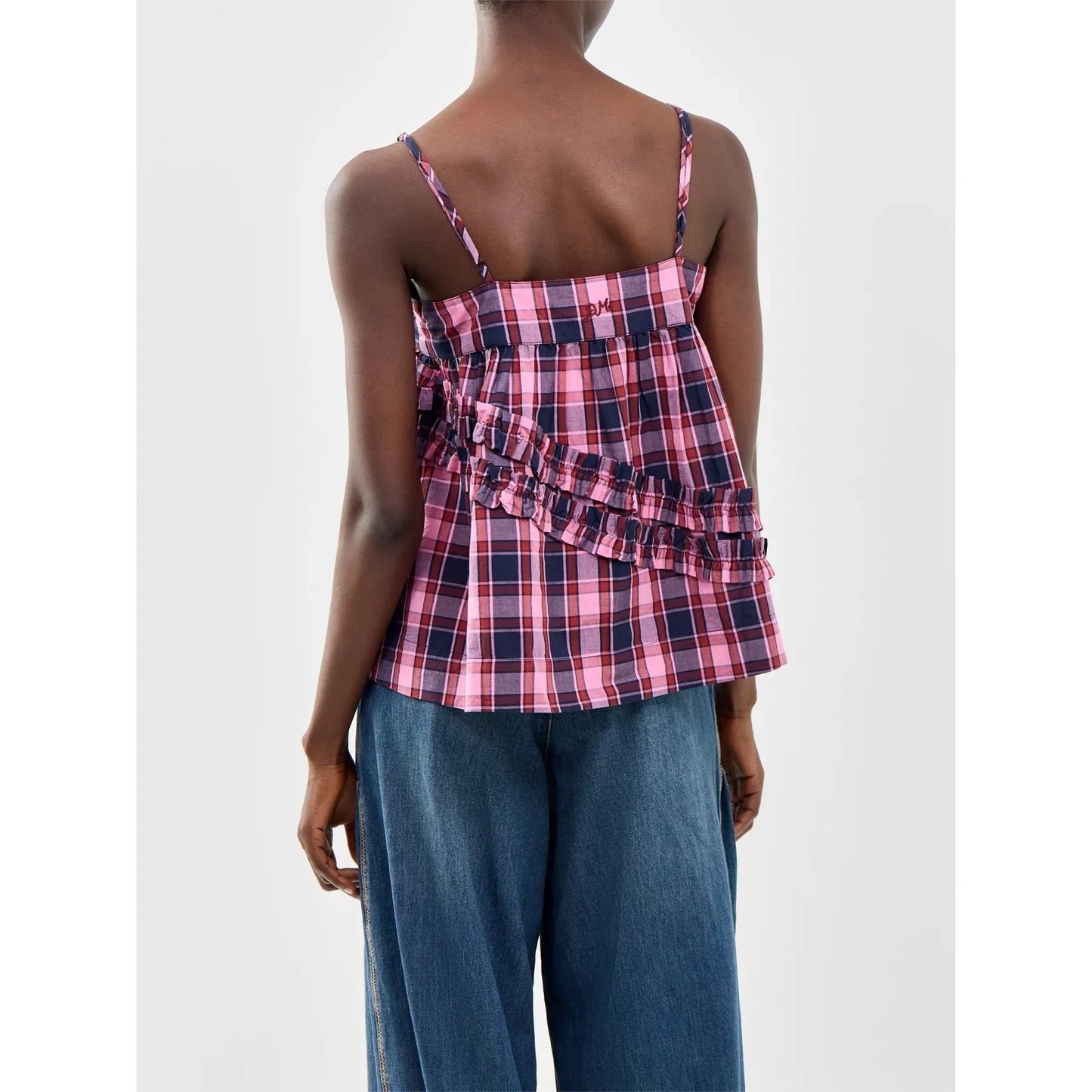 Nyra Ruffle Cami - Magenta Check