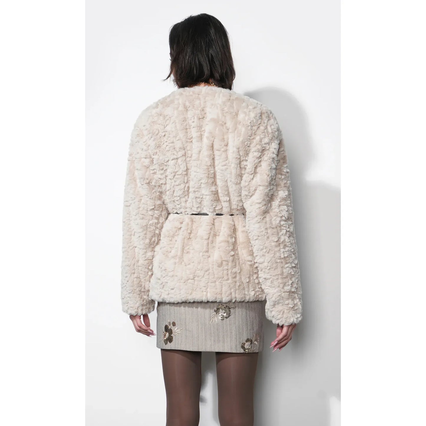 Yuri Collarless Faux Fur Jacket
