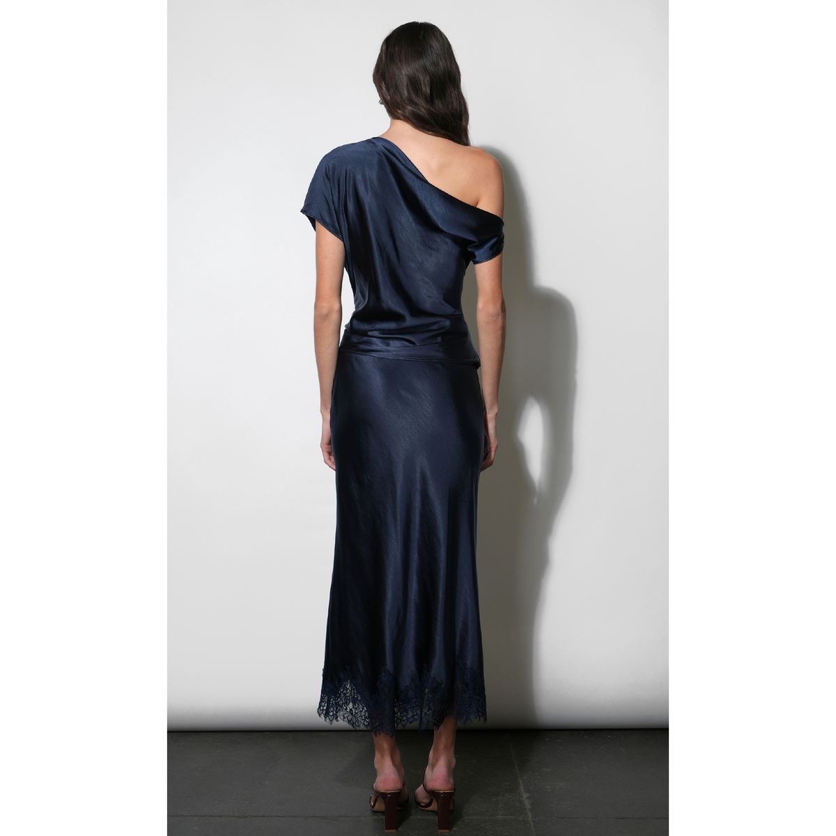 Nellie Asymmetric Satin Draped Off Shoulder Top