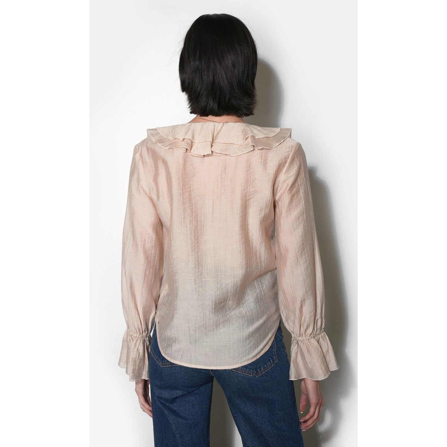 Gemma Cascading Ruffle Button Front Long Sleeve Top