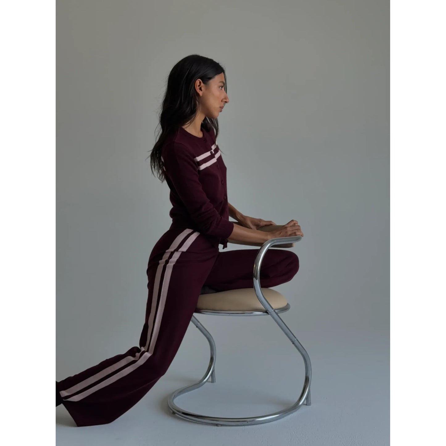 Cashmere Wool Stripe Wide-Leg Pant