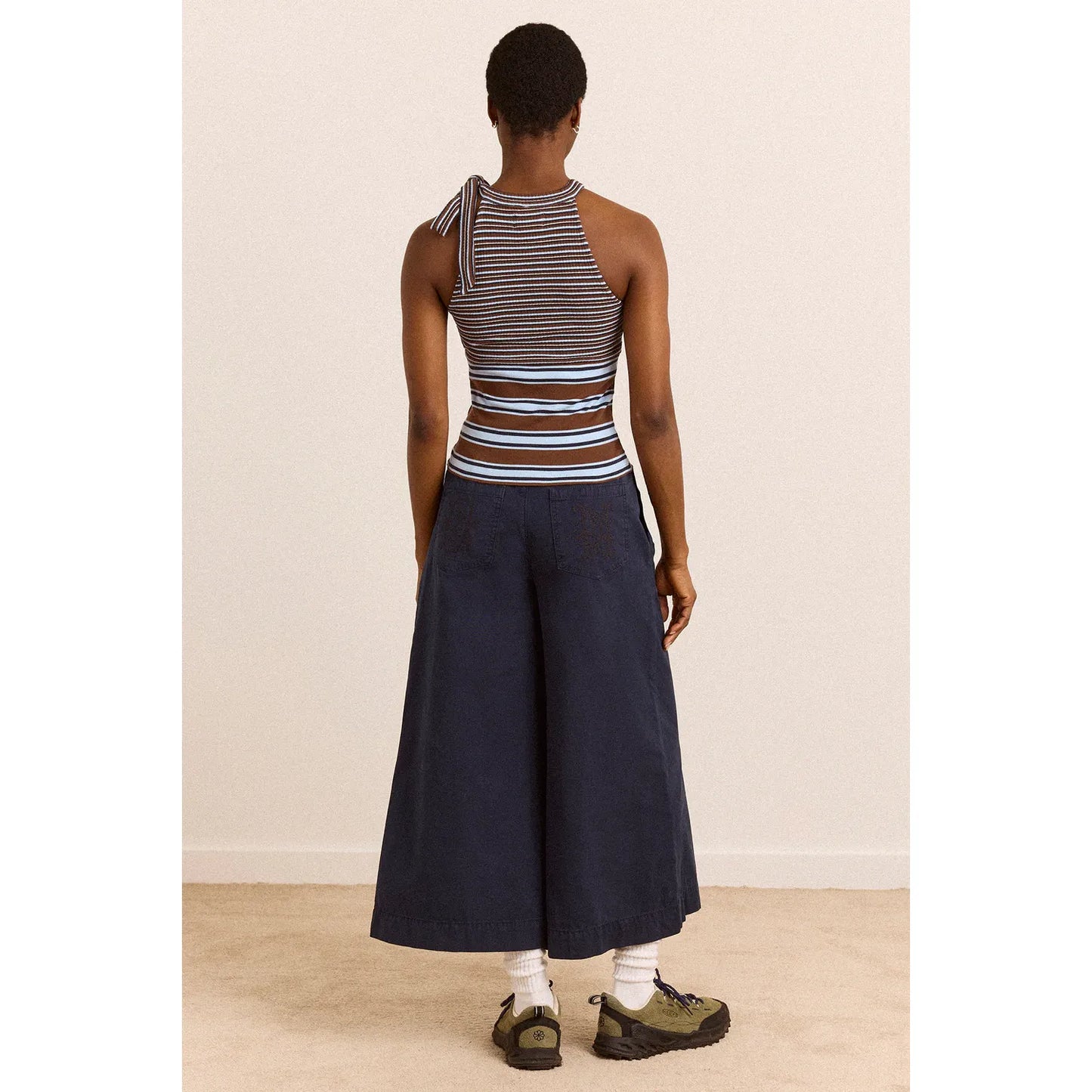 Oriana High Neck Tank - Blue Stripe