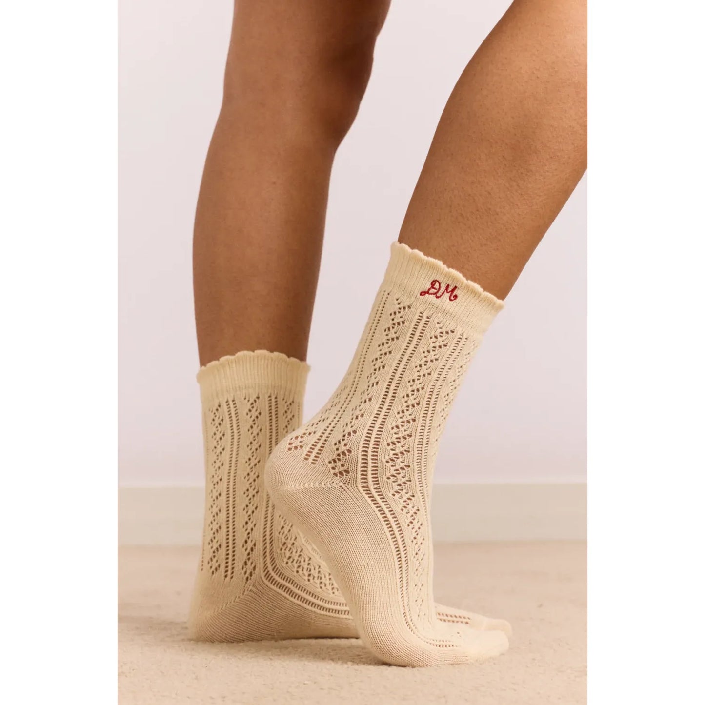 2 Pack Socks - Red & Cream Pointelle