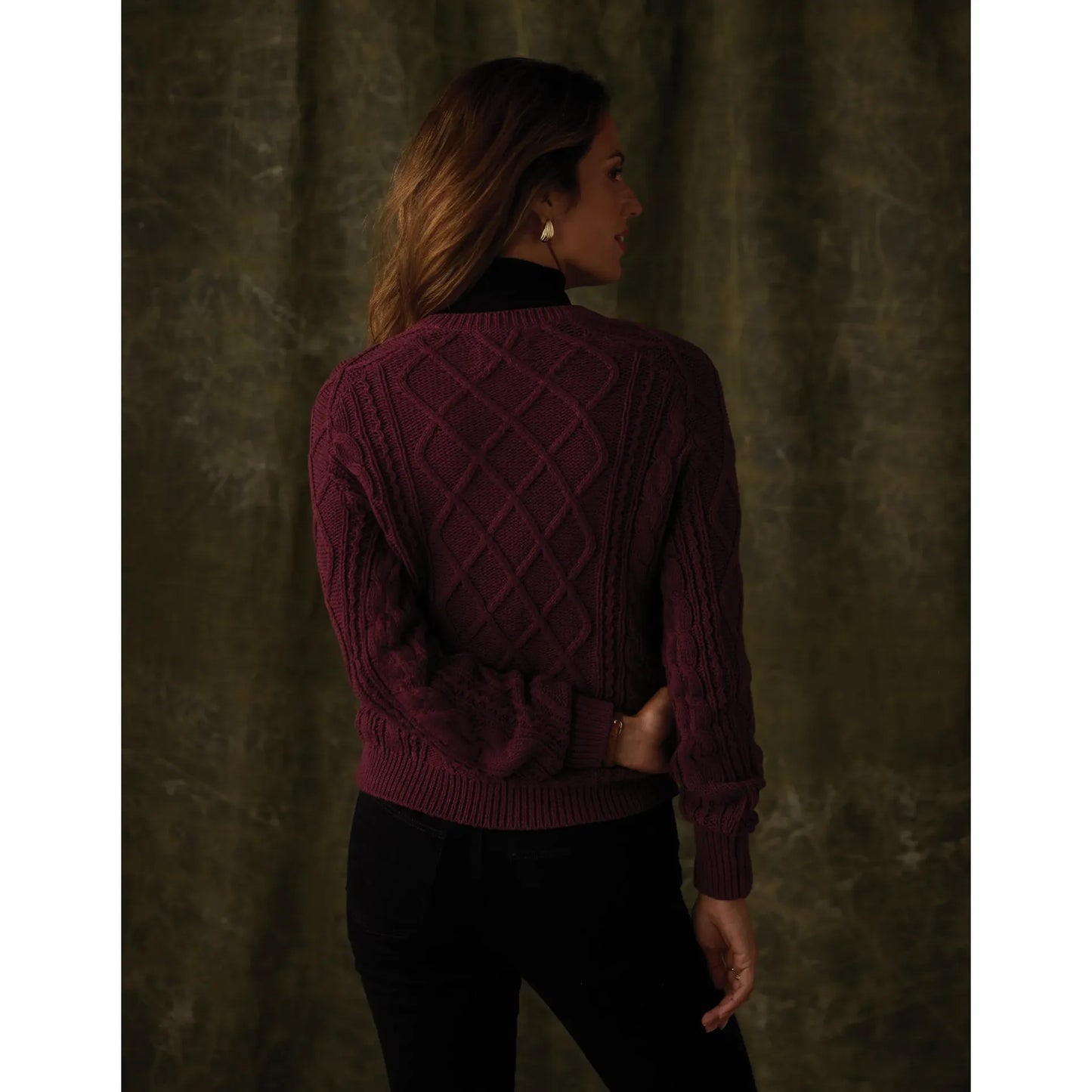 Josefine Cableknit Henley in Port Wine
