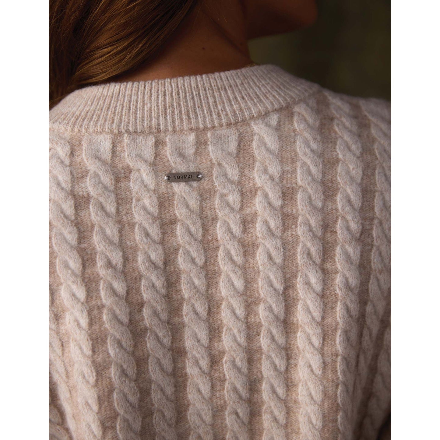Cable Knit Split Side Pullover in Cream Multi