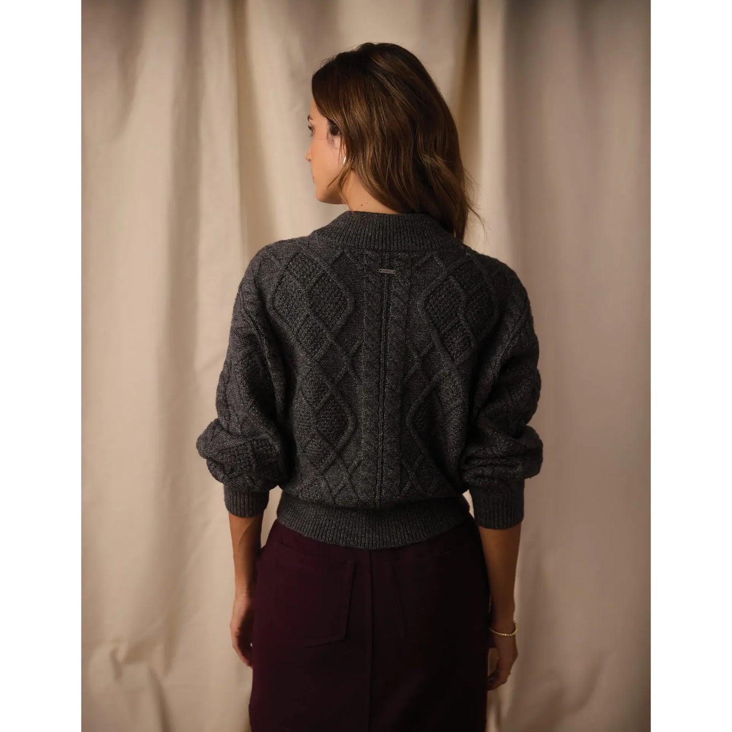 Mixed Cableknit Bomber in Charcoal