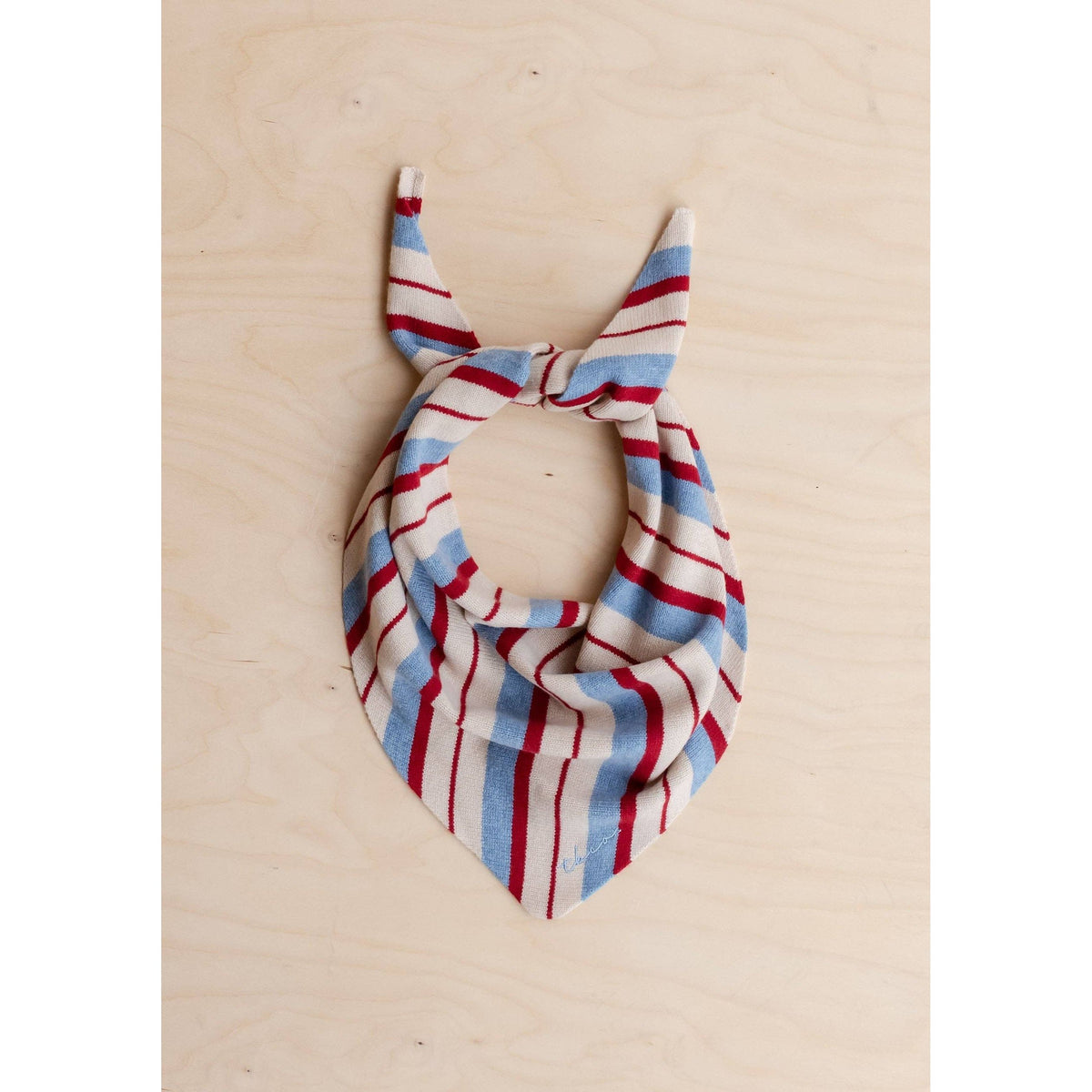 Merino Wool Triangle Scarf in Blue & Red Stripe