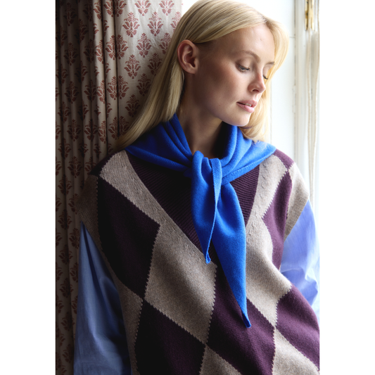 Merino Wool Triangle Scarf in Cobalt Blue