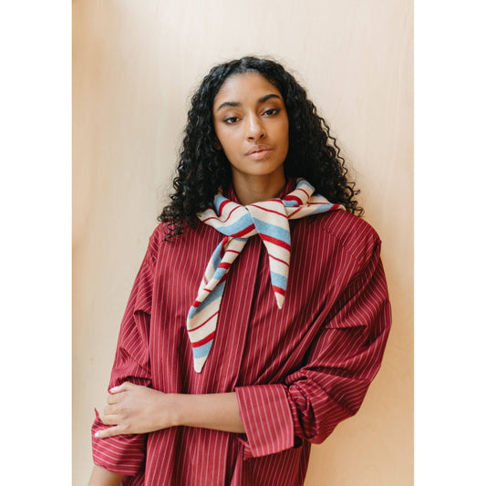 Merino Wool Triangle Scarf in Blue & Red Stripe