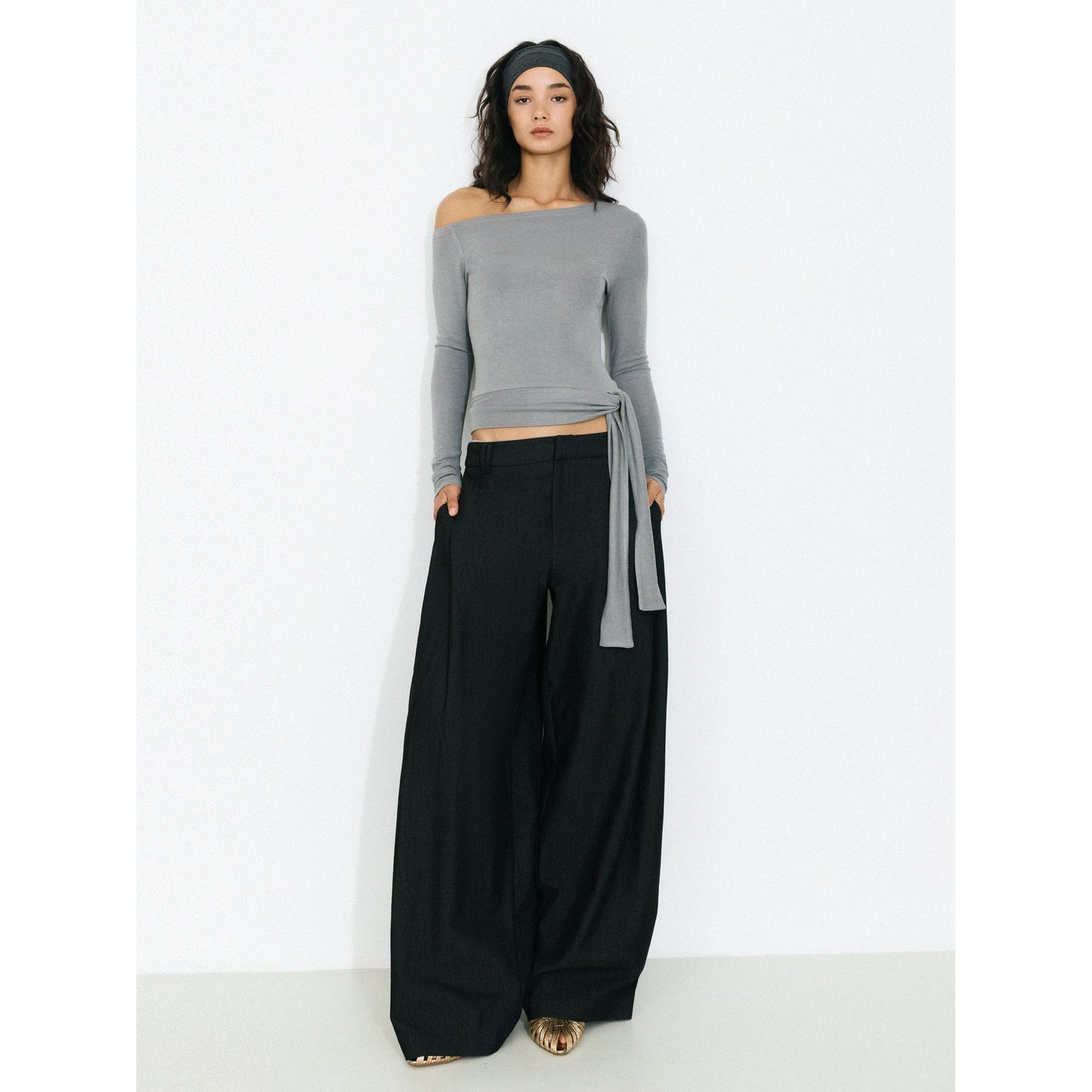 Wide-Leg Tapered Tailored Trousers