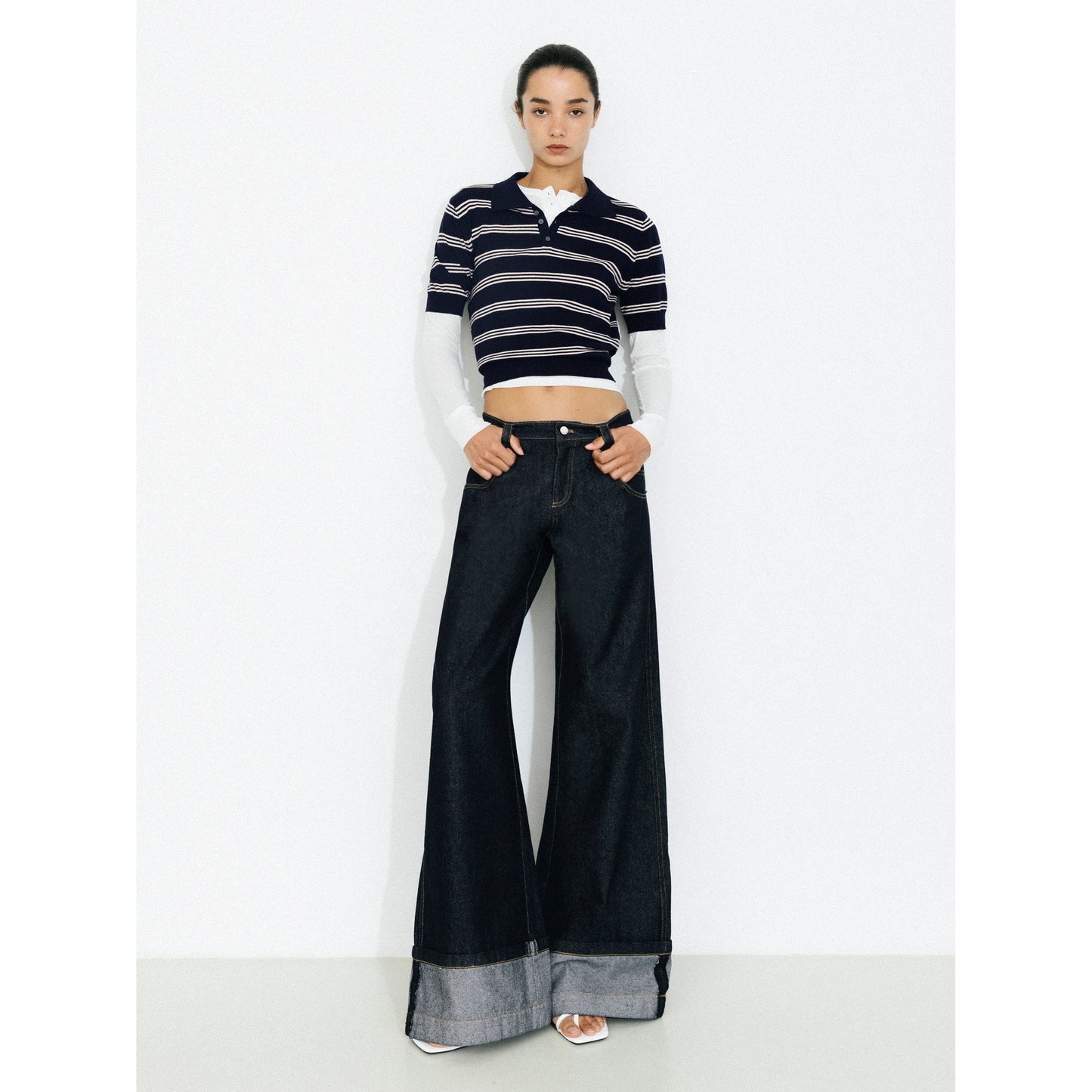 Wide-Leg Slight Flare Cuffed Jeans