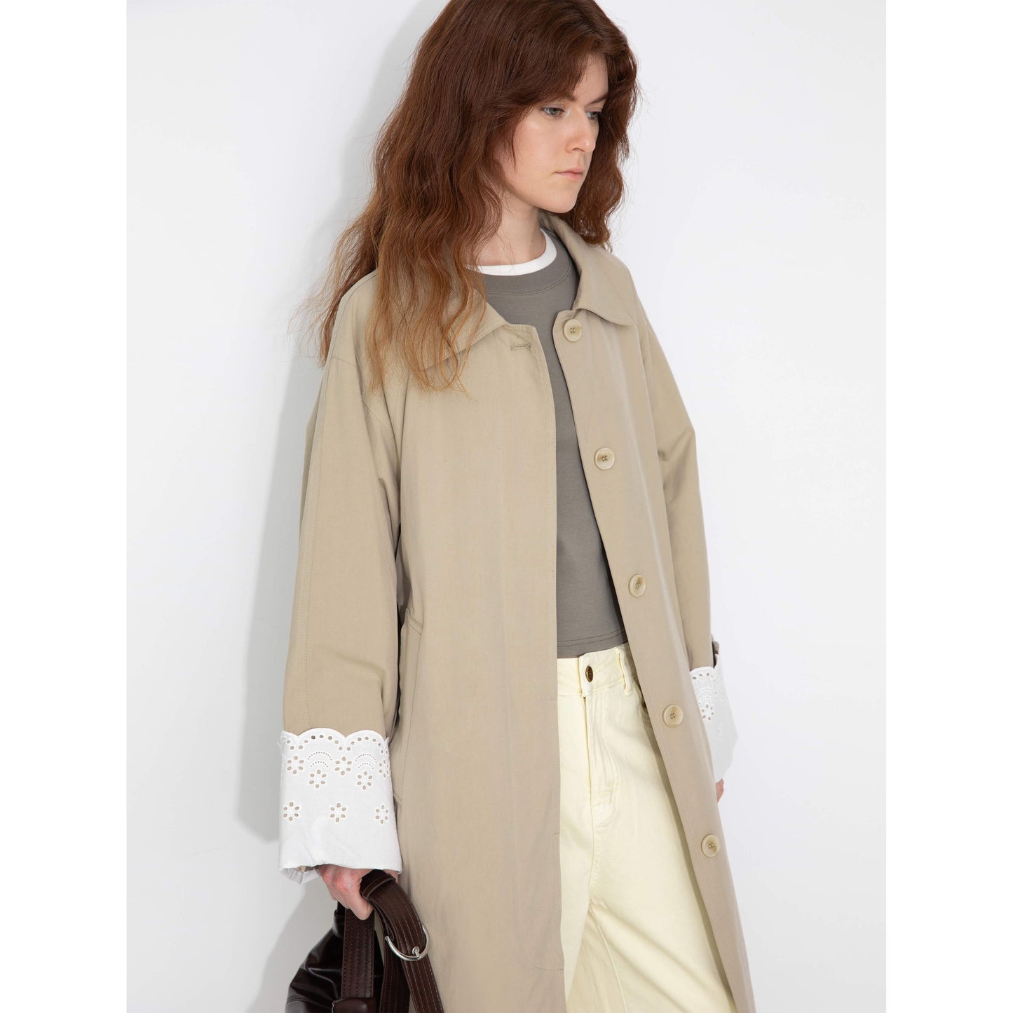Oversized Trench Coat with Lace Cuffs