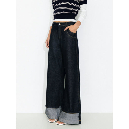 Wide-Leg Slight Flare Cuffed Jeans
