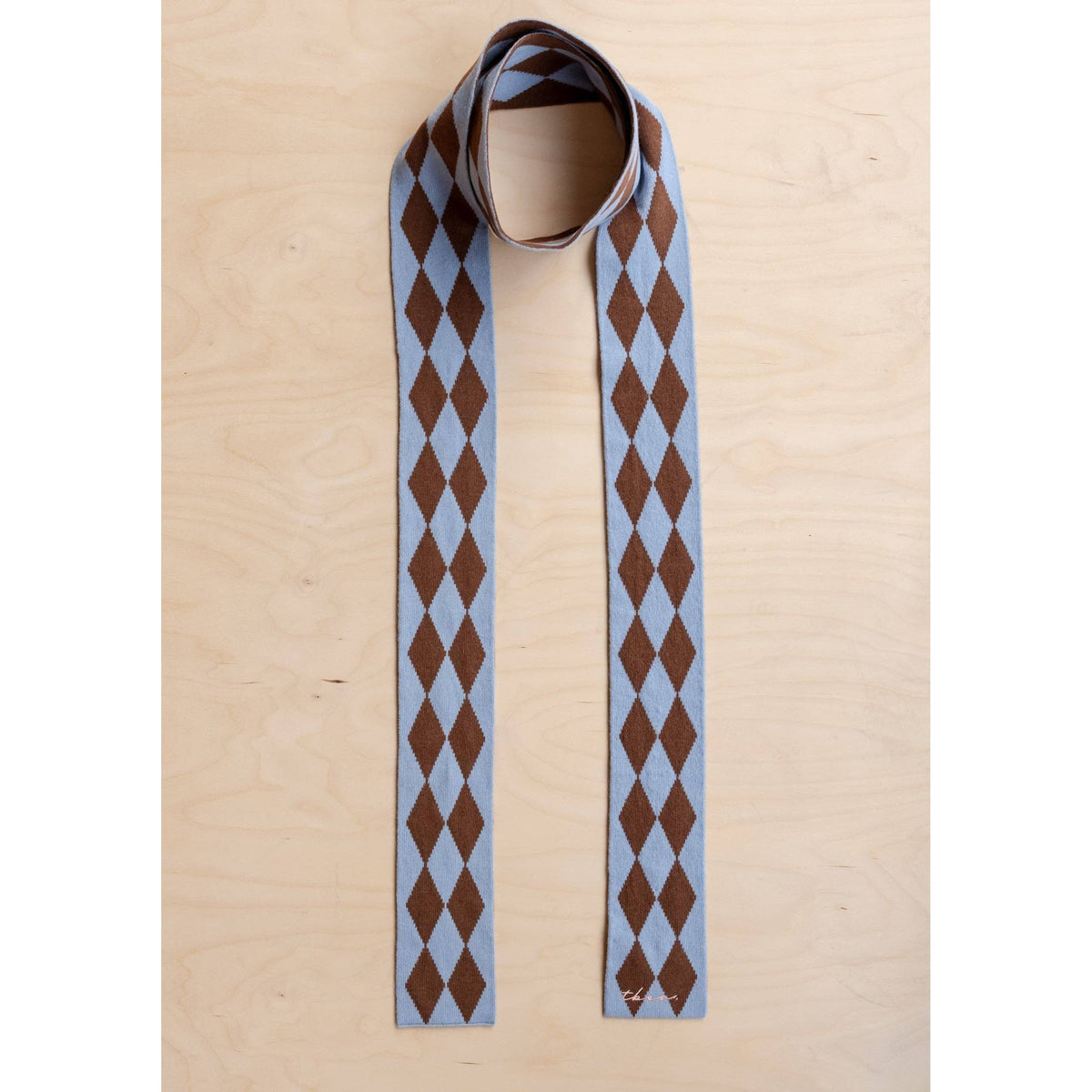 Merino Wool Skinny Scarf in Brown Harlequin