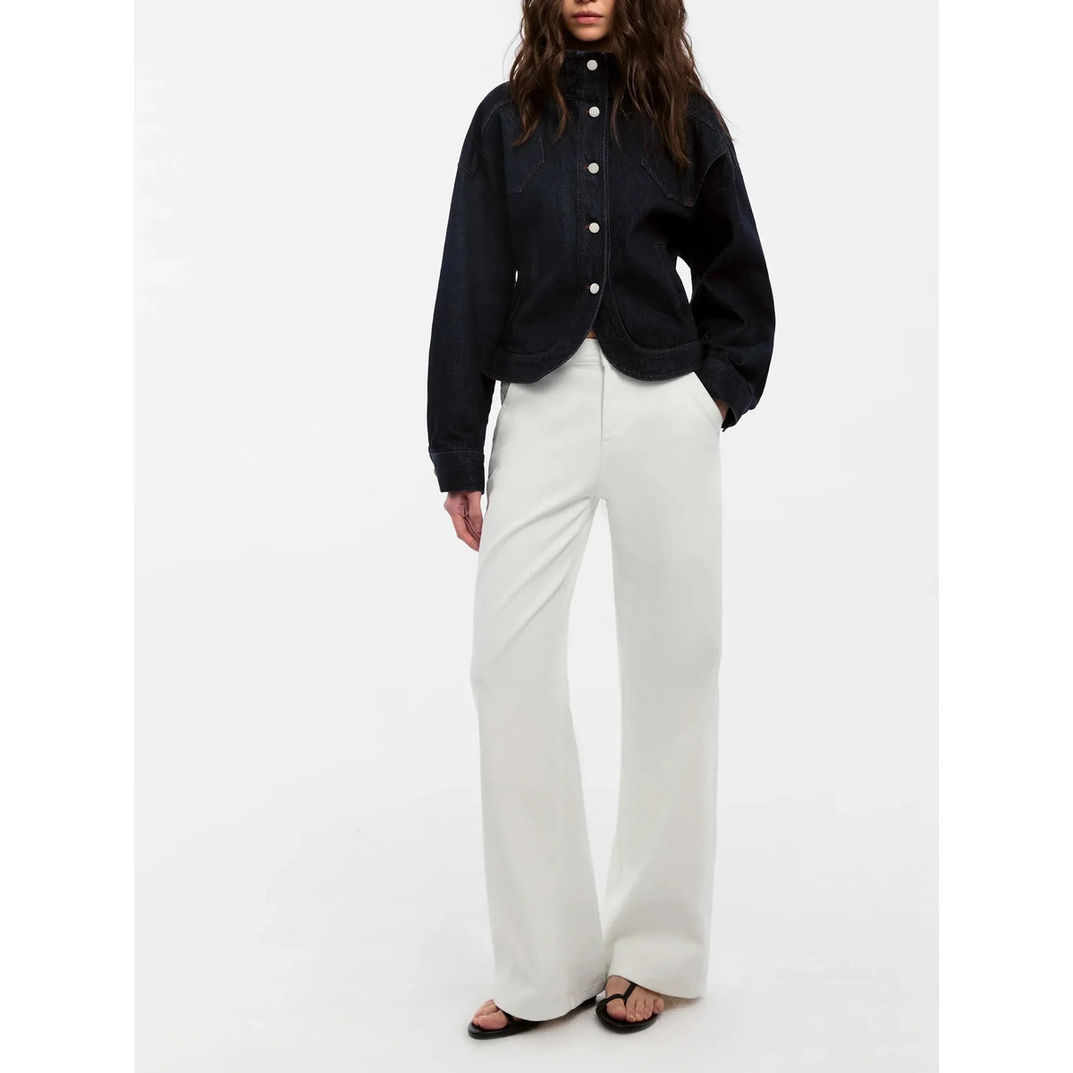 Classic Stand Collar Fitted Denim Jacket