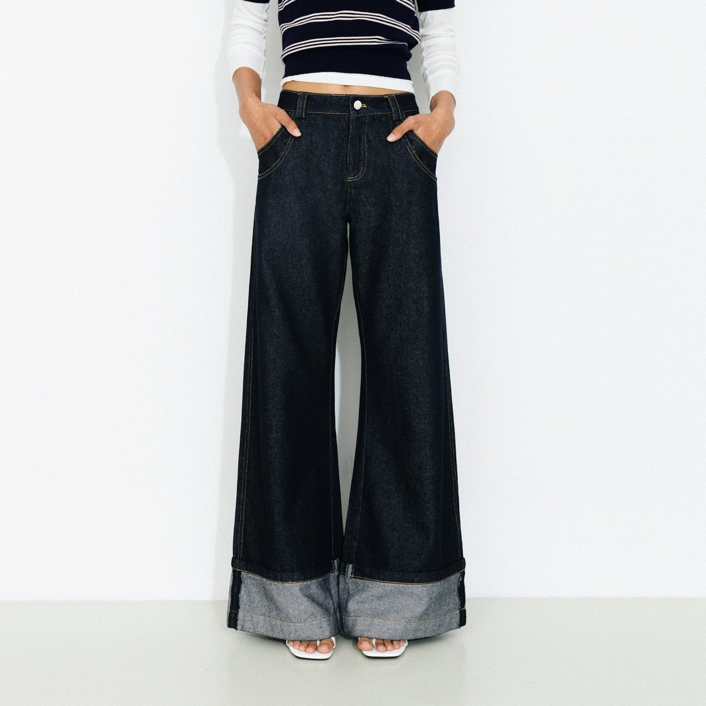 Wide-Leg Slight Flare Cuffed Jeans