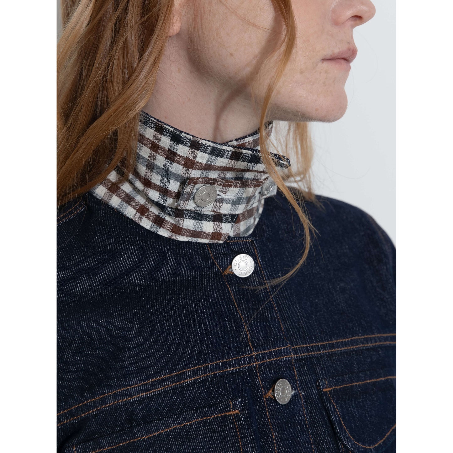 Color-Block High-Neck Denim Jacket