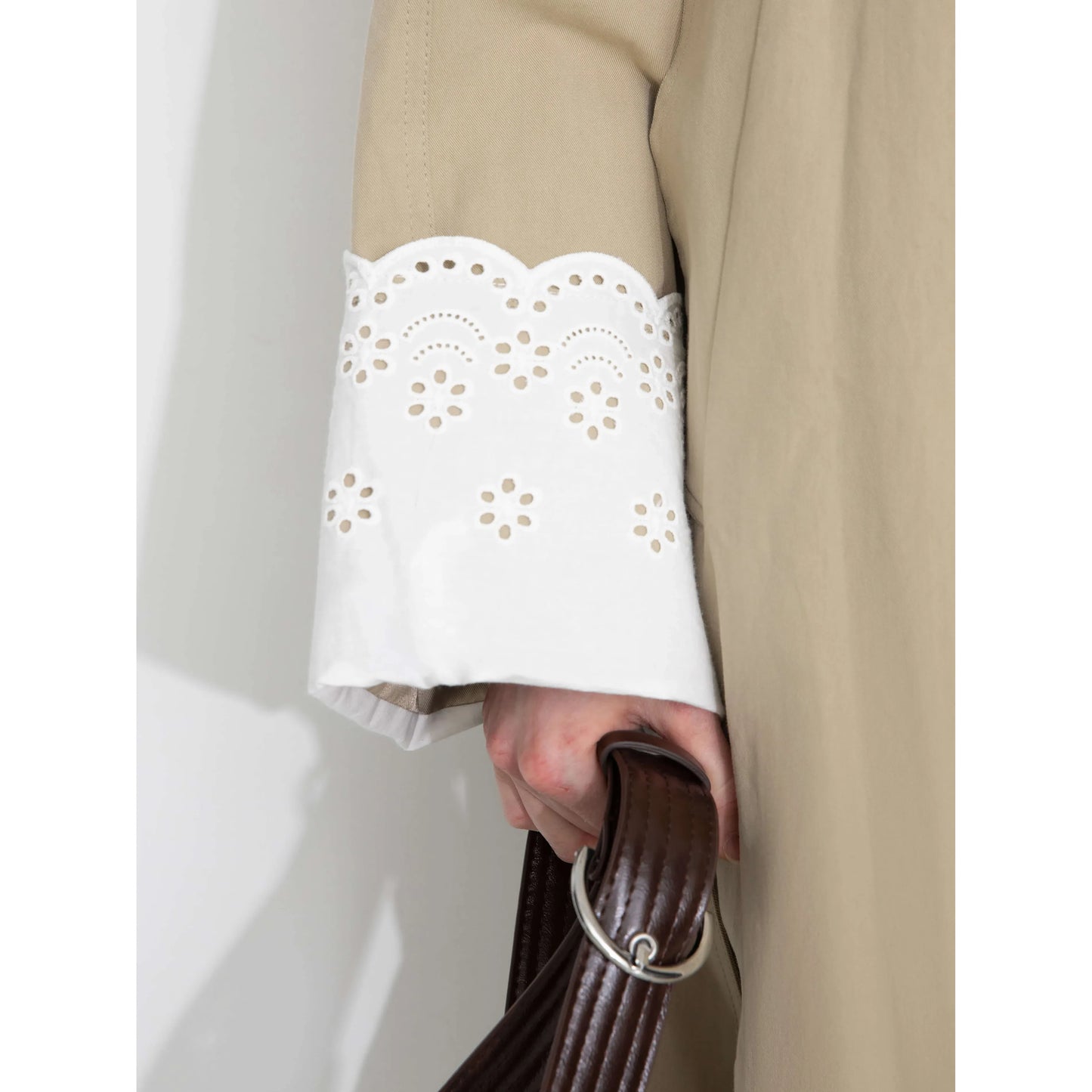 Oversized Trench Coat with Lace Cuffs