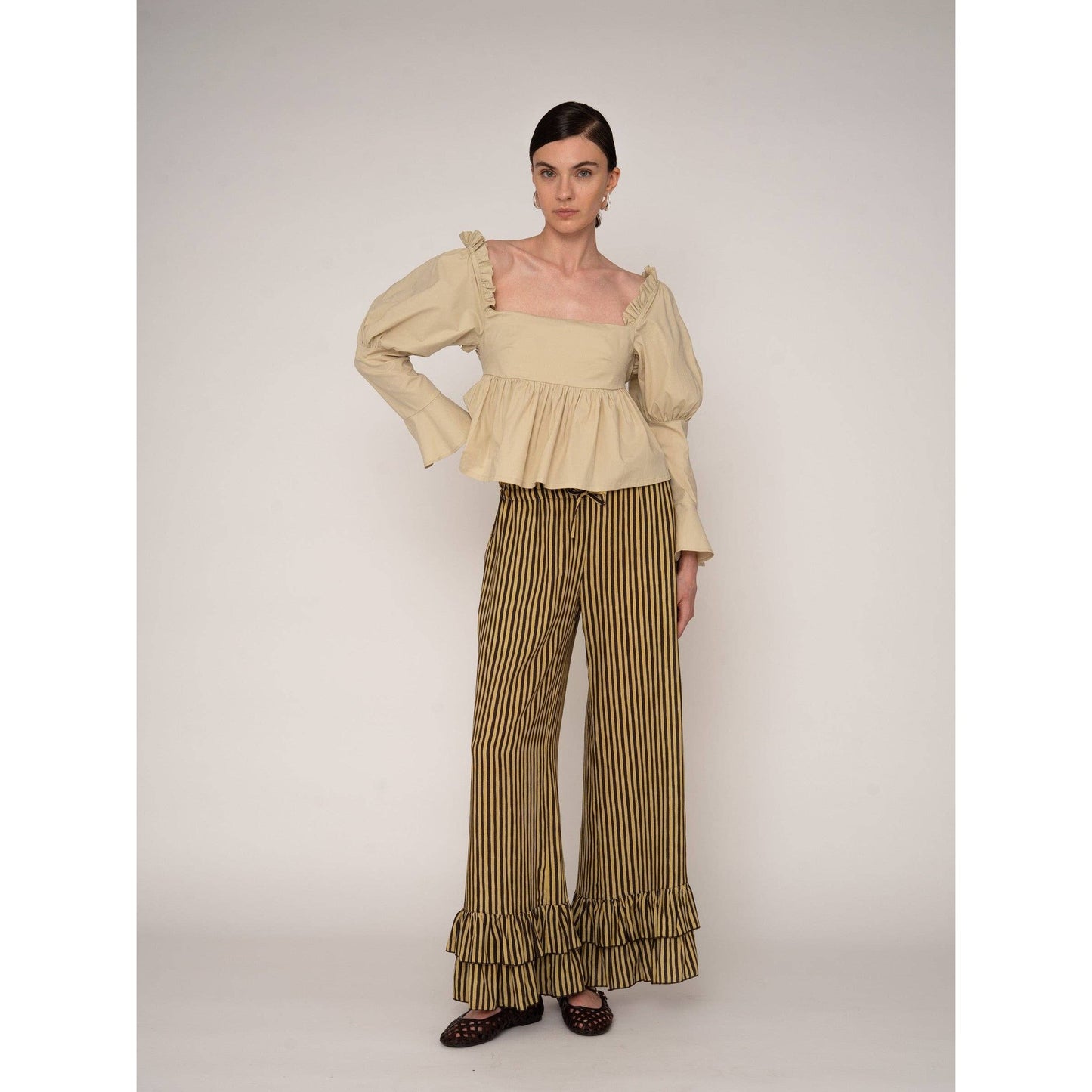 Chambre Beige Ruffle Blouse