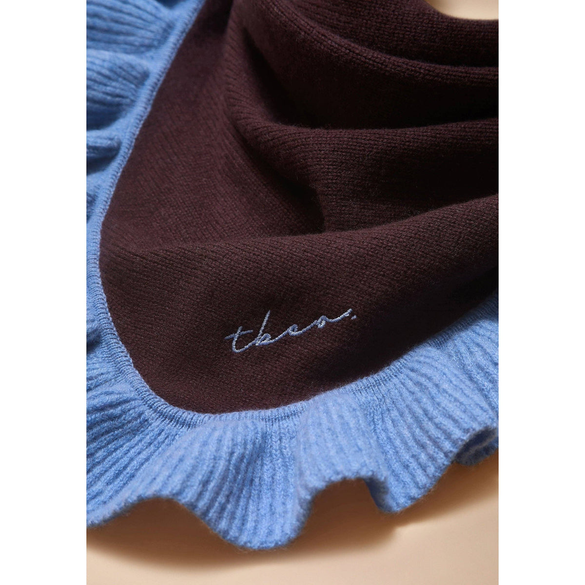 Large Merino Wool Triangle Scarf in Brown Ruffle