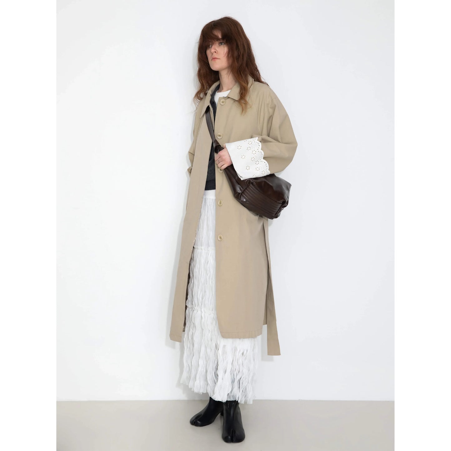 Oversized Trench Coat with Lace Cuffs