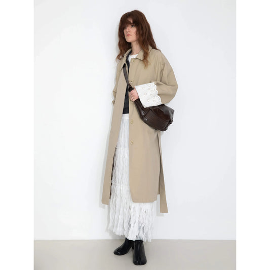 Oversized Trench Coat with Lace Cuffs