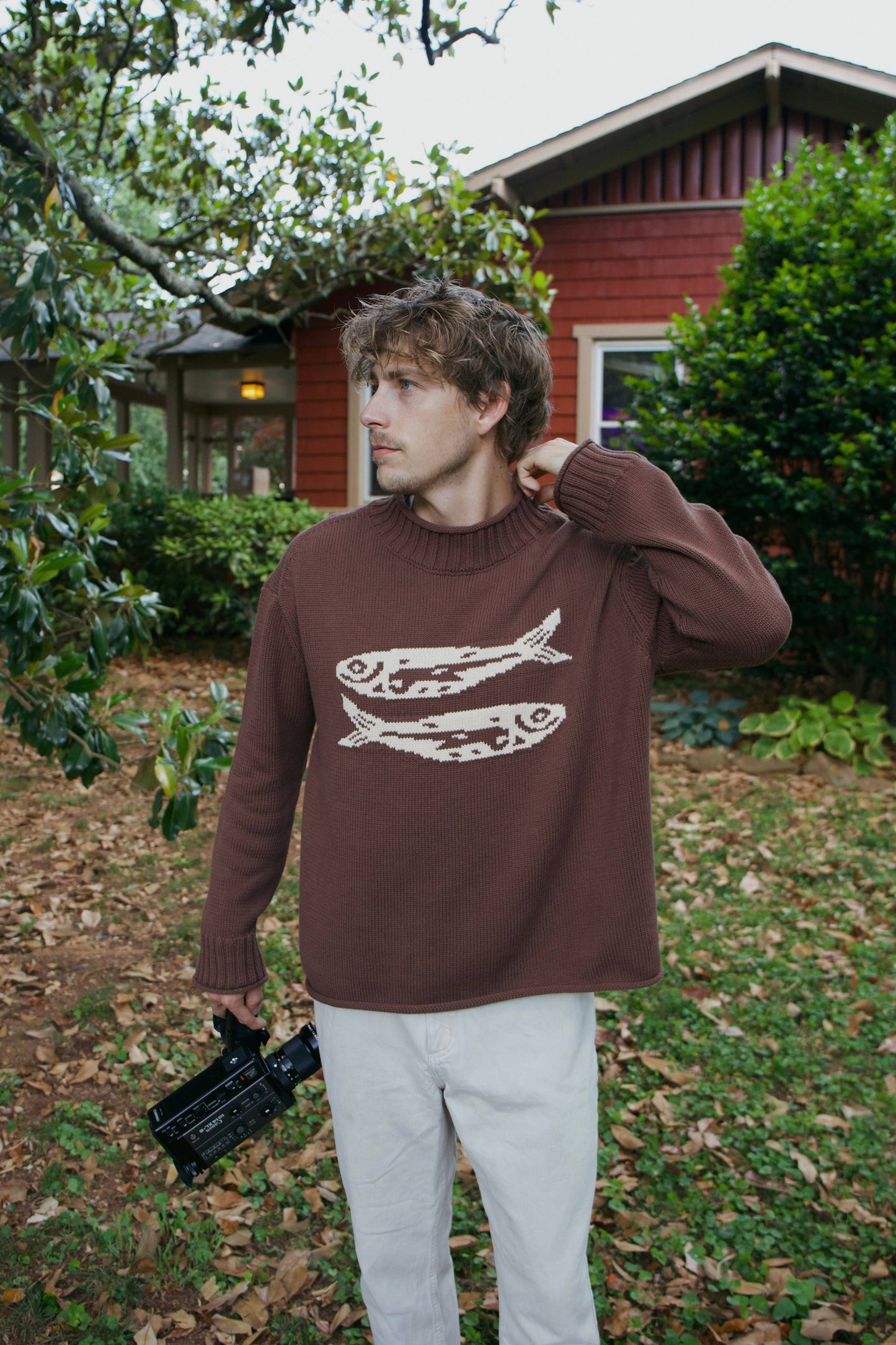 Brown Cotton Fish Sweater