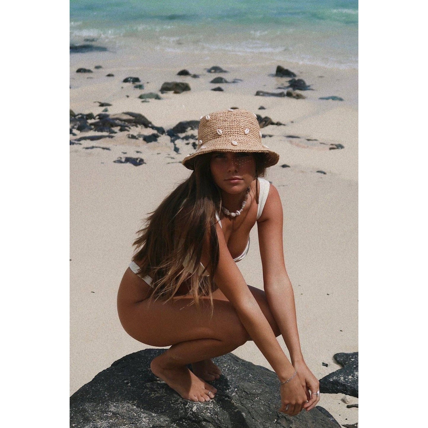 Puka Dot- Cowry Shell Raffia Bucket Hat