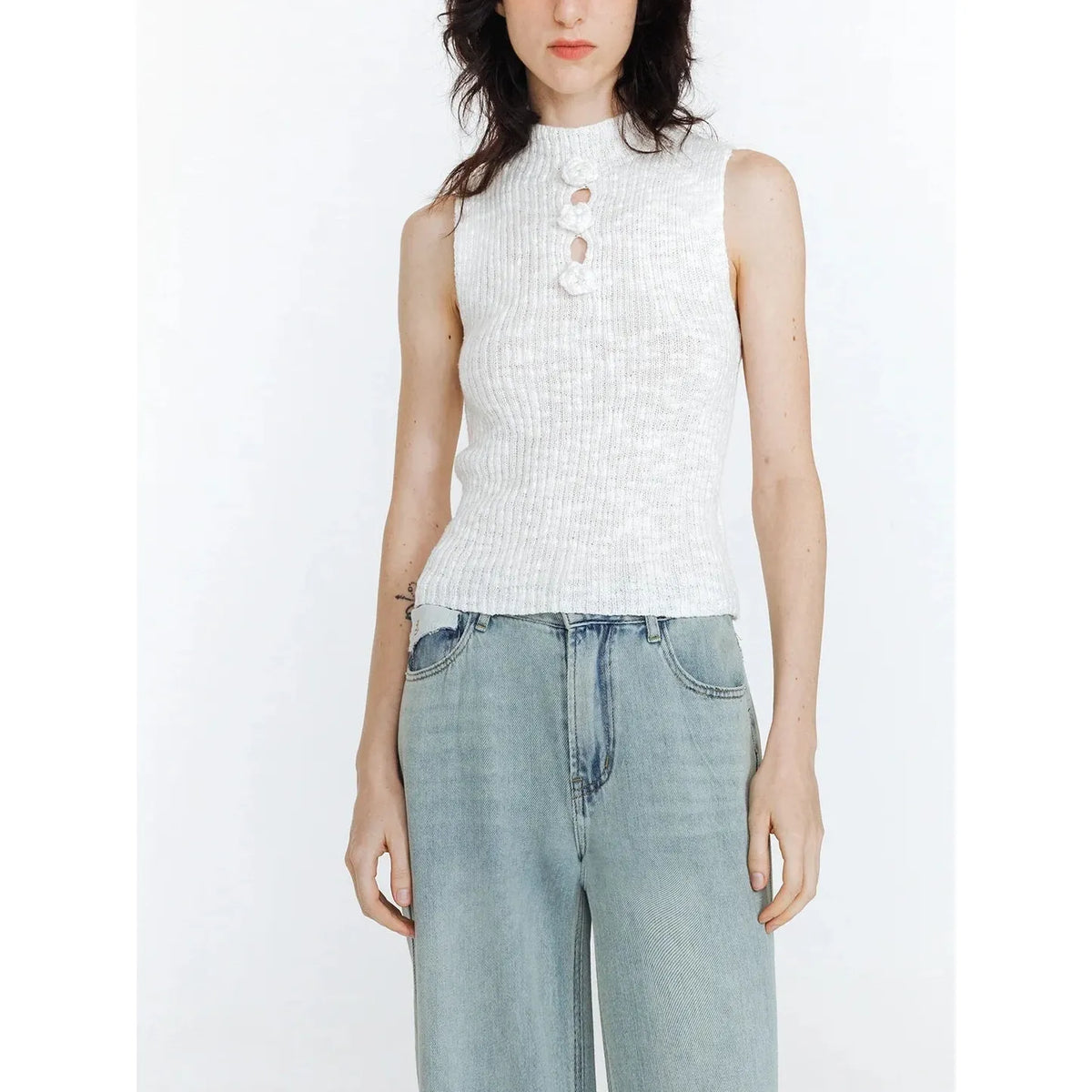Flower Sleeveless Knit Top