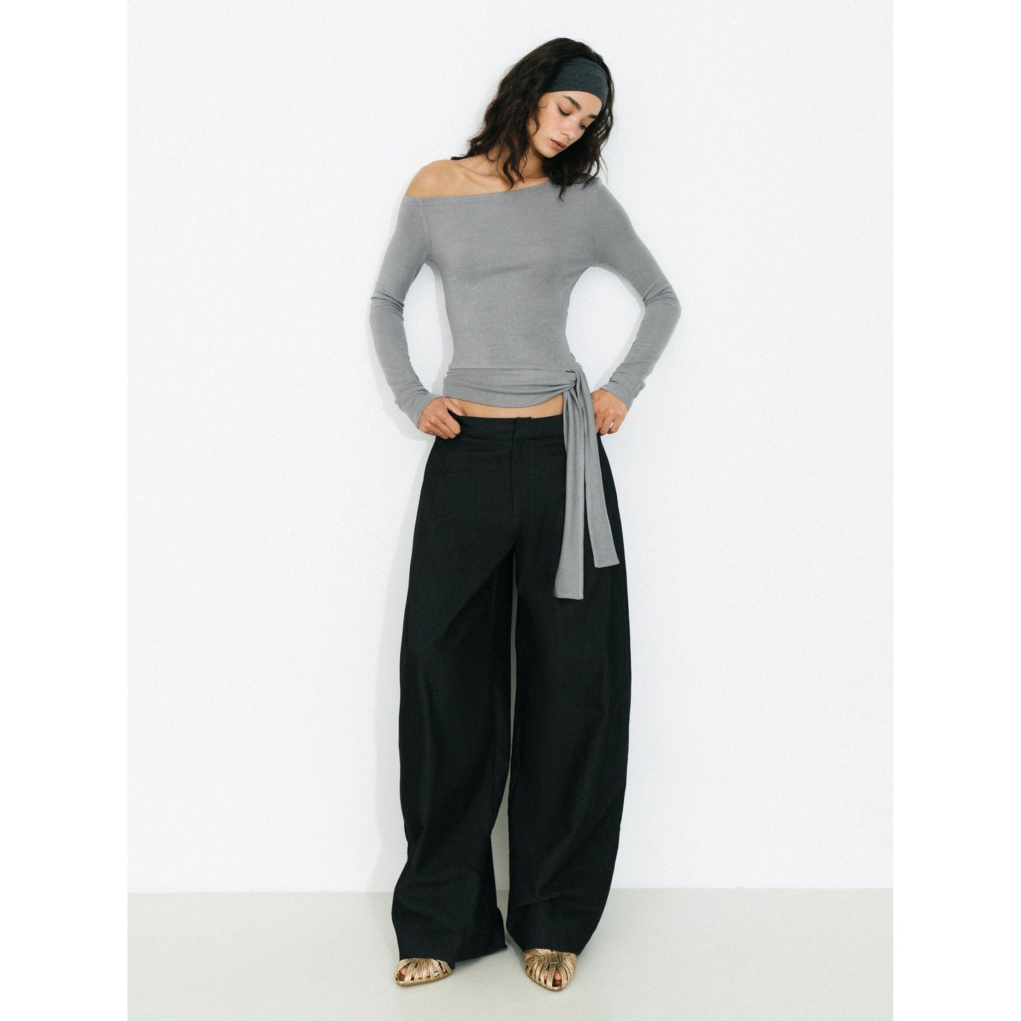 Wide-Leg Tapered Tailored Trousers