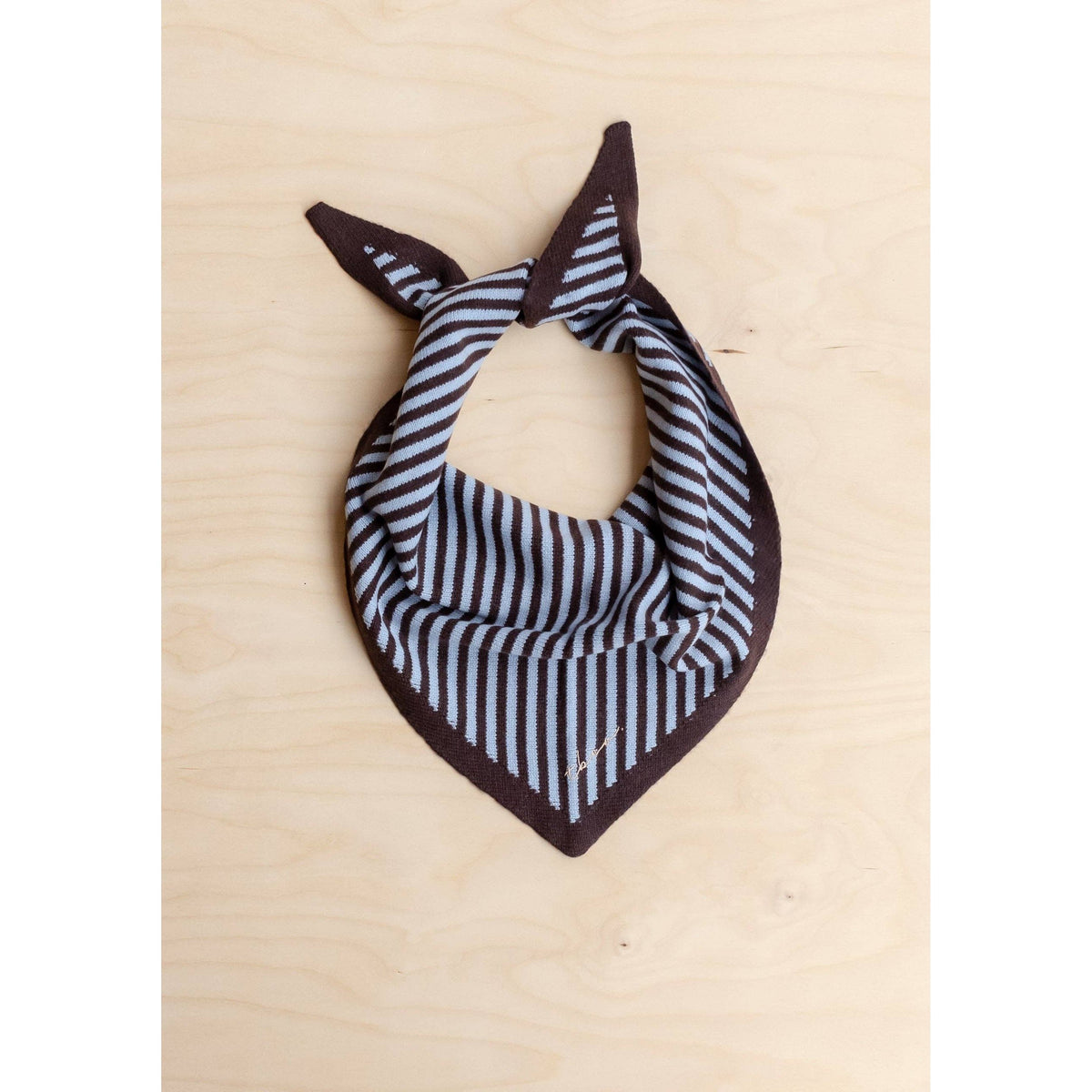 Merino Wool Triangle Scarf in Blue & Brown Stripe