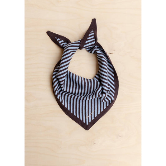 Merino Wool Triangle Scarf in Blue & Brown Stripe