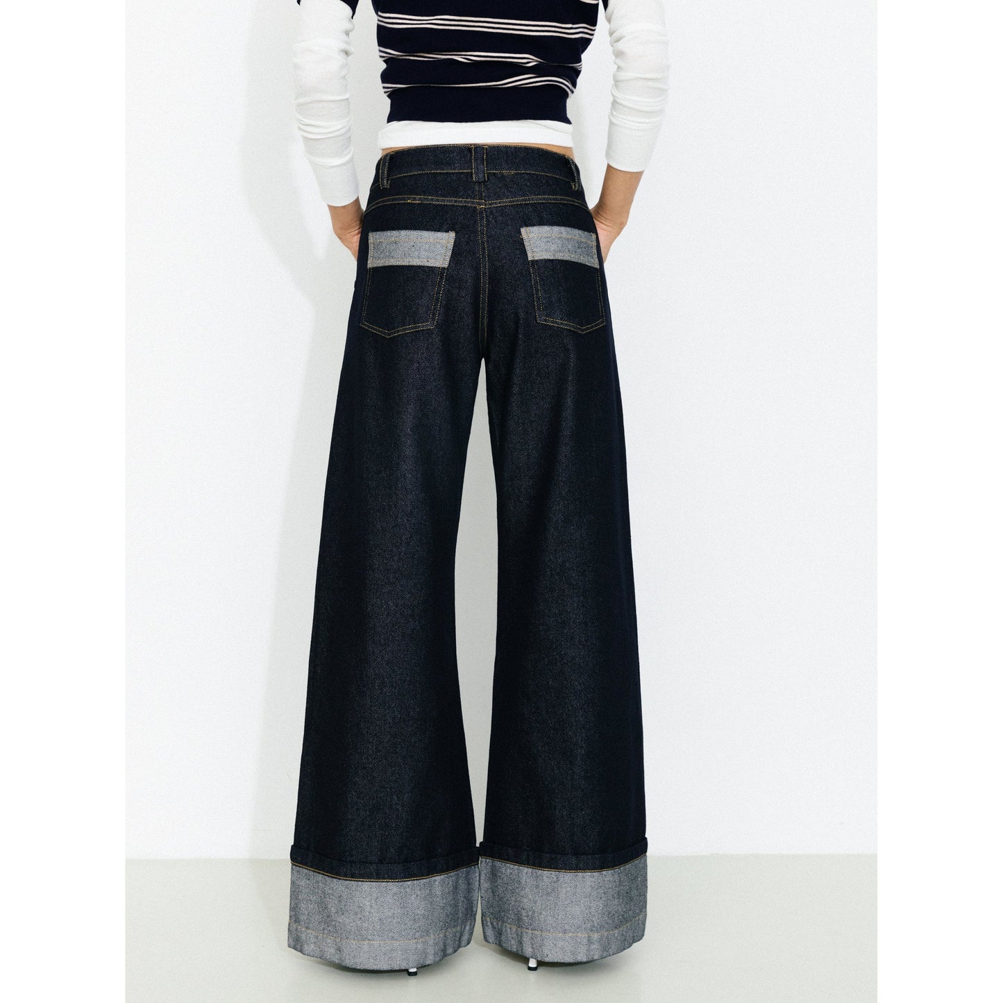 Wide-Leg Slight Flare Cuffed Jeans