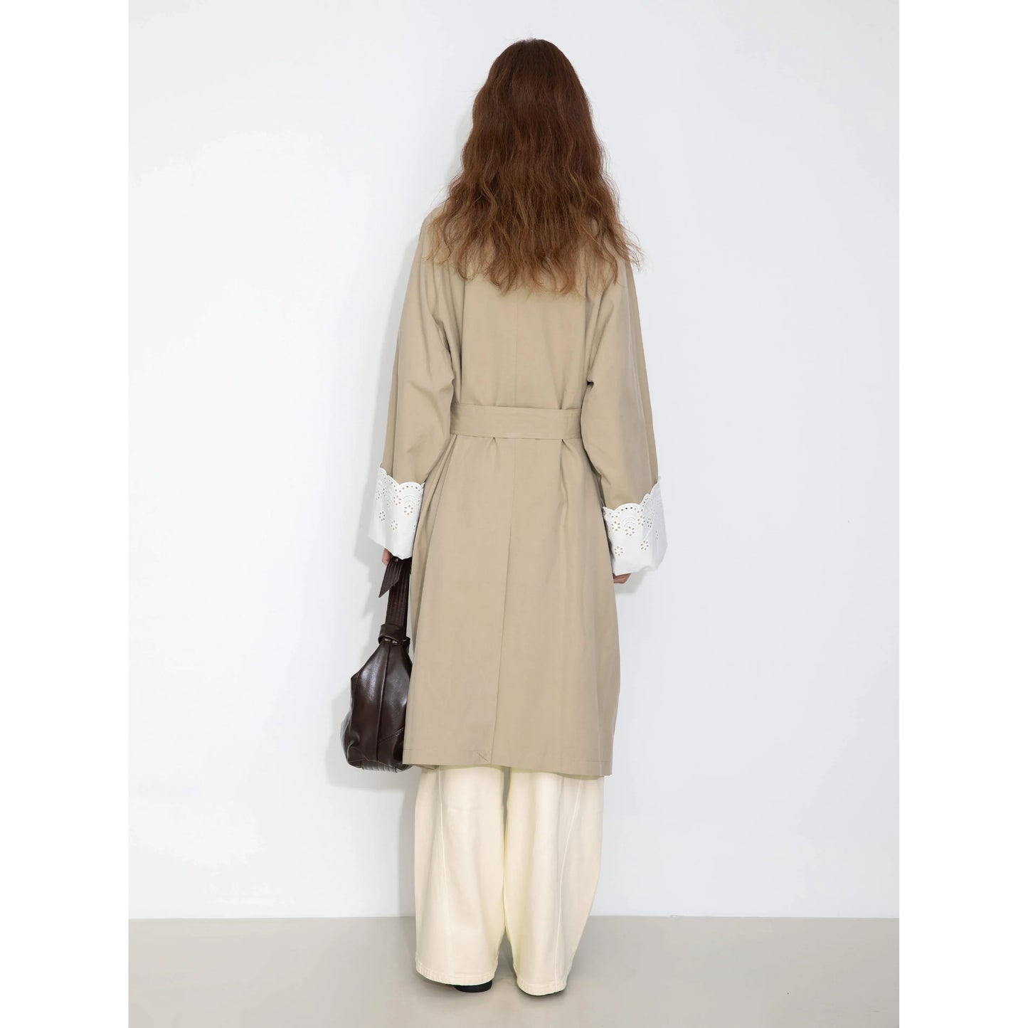 Oversized Trench Coat with Lace Cuffs