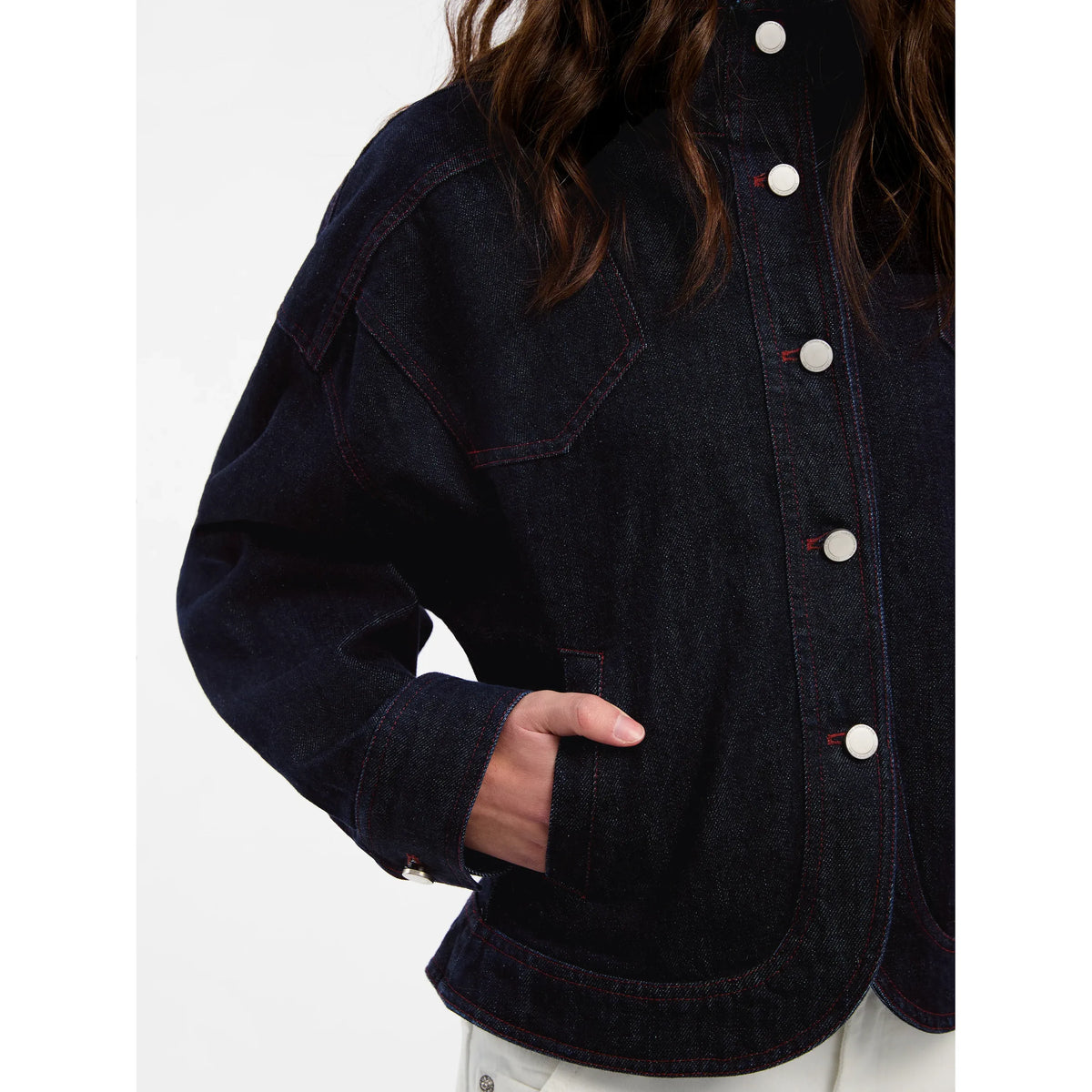 Classic Stand Collar Fitted Denim Jacket
