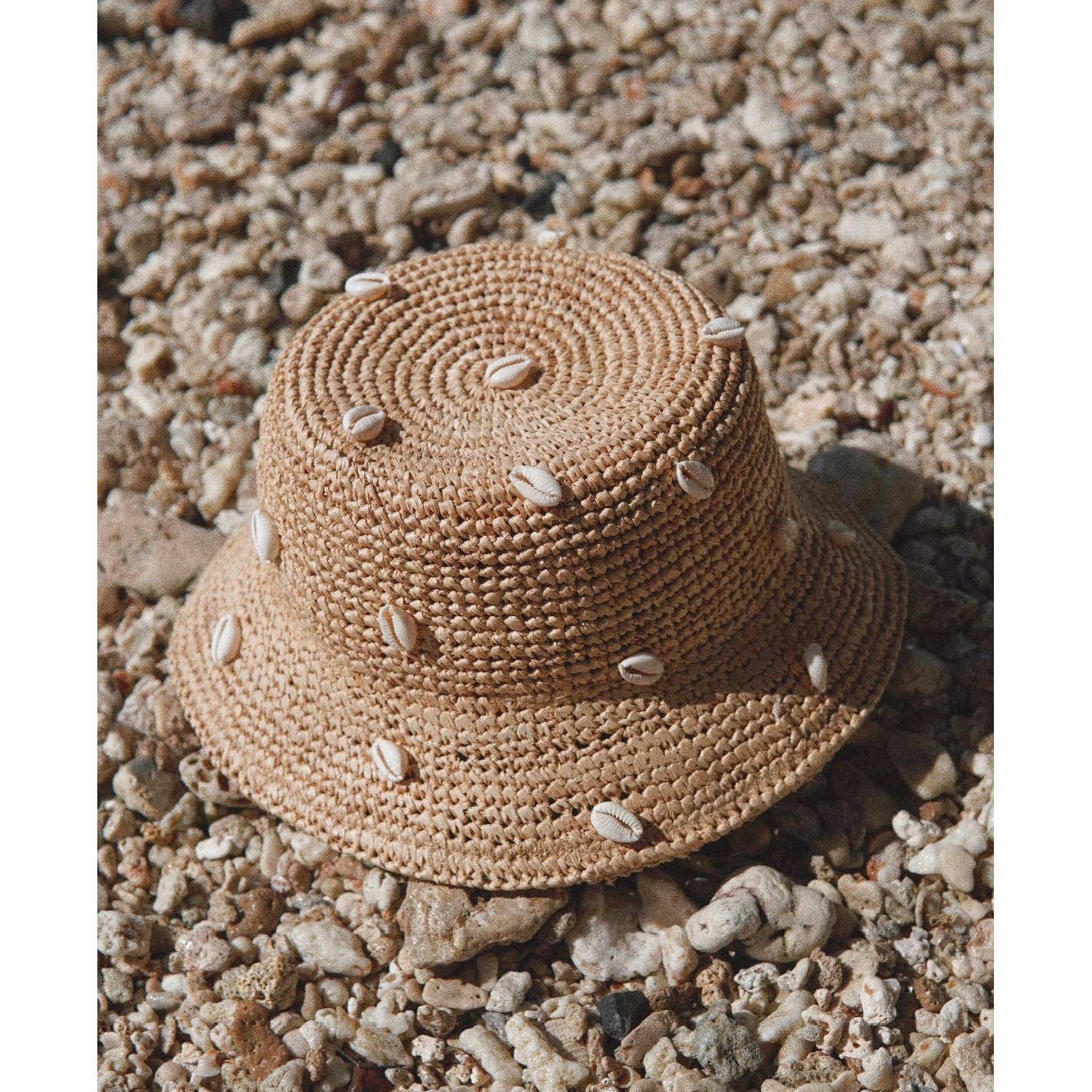 Puka Dot- Cowry Shell Raffia Bucket Hat