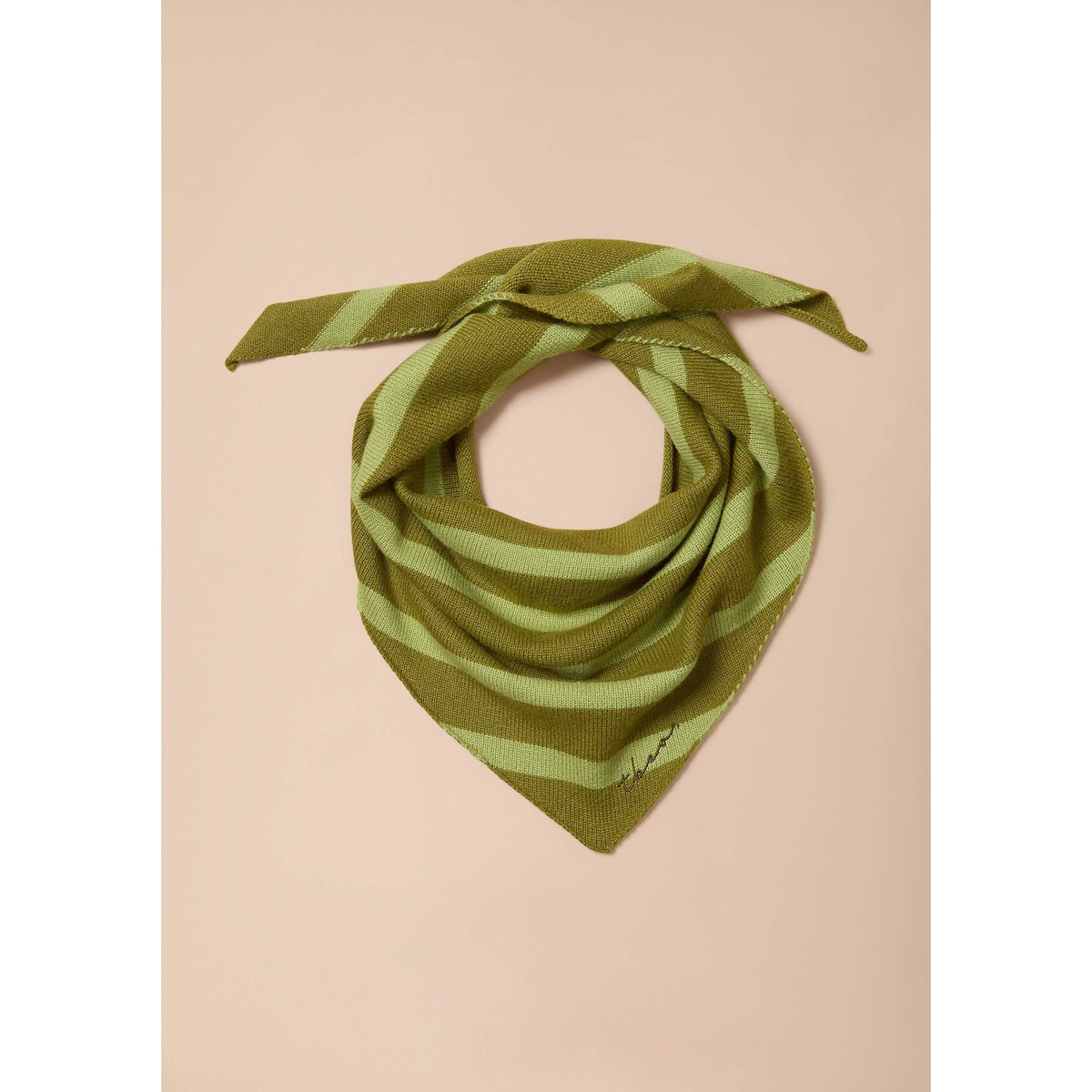 Merino Wool Triangle Scarf in Green Stripe