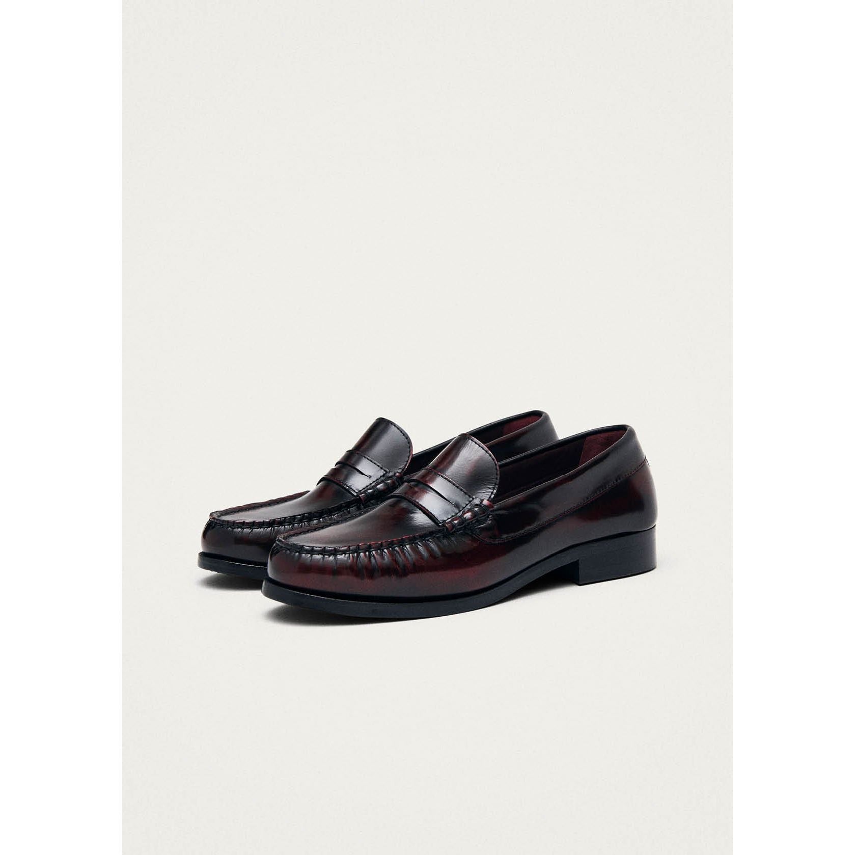 Rivet Vintage Effect Burgundy Leather Loafers