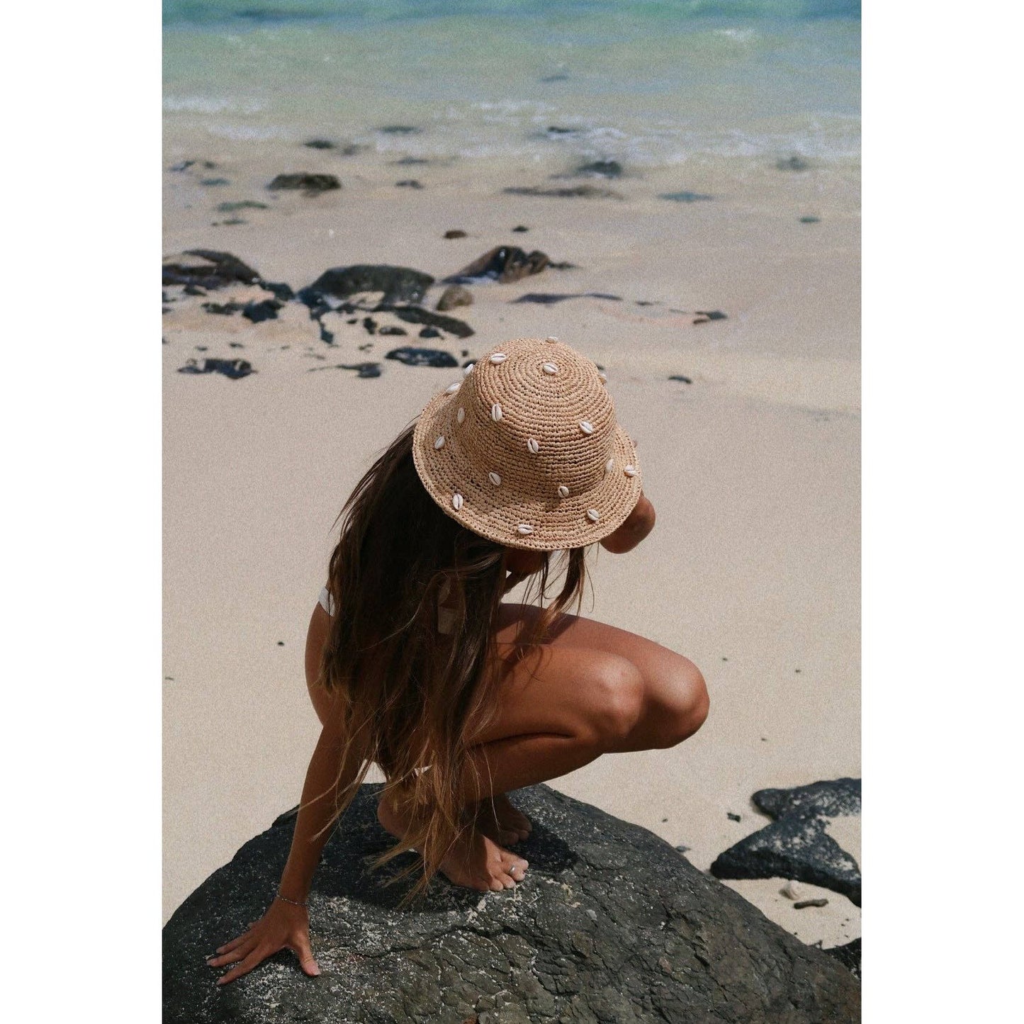 Puka Dot- Cowry Shell Raffia Bucket Hat