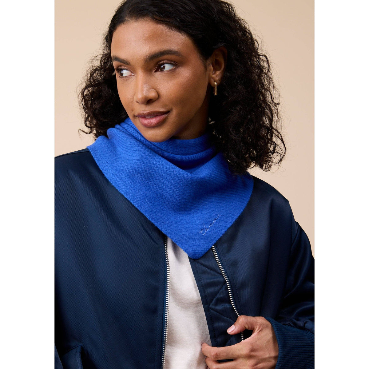 Merino Wool Triangle Scarf in Cobalt Blue