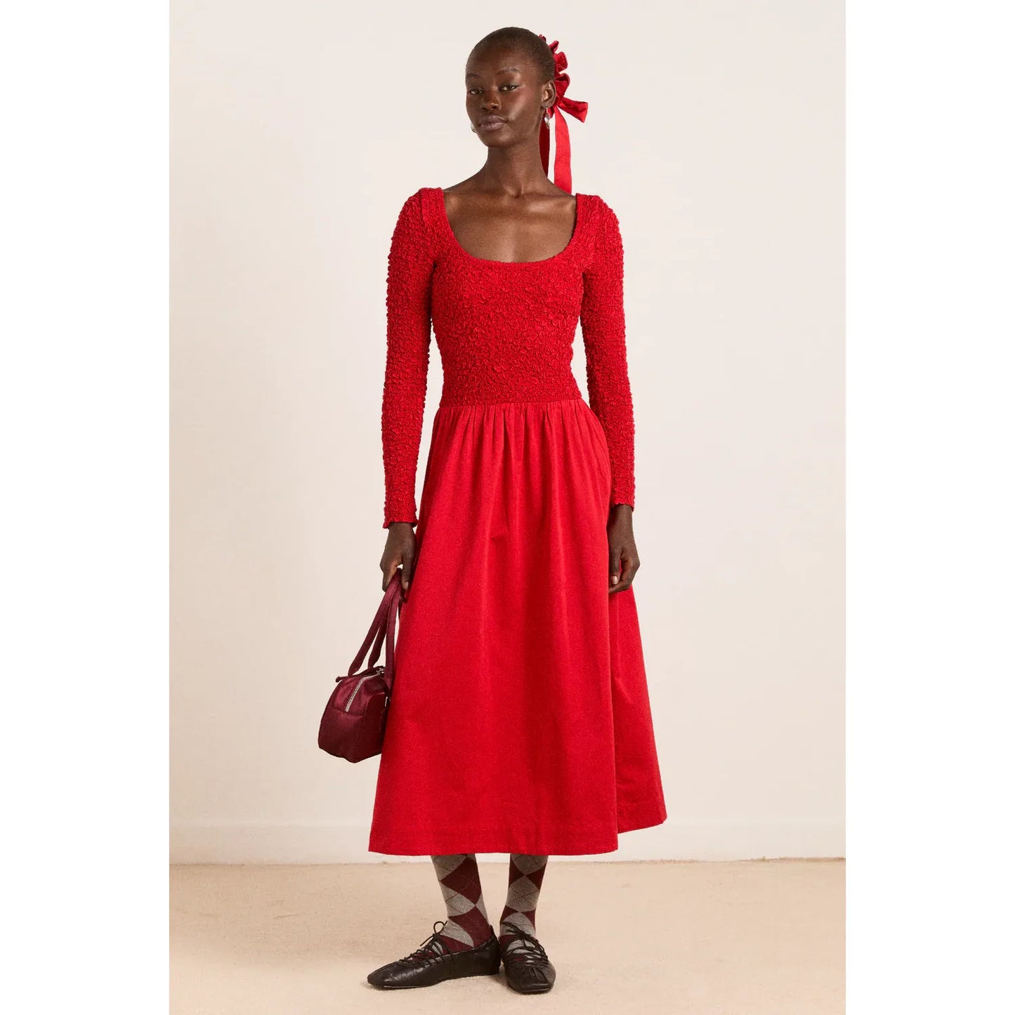 Malinda LS Smocked Midi