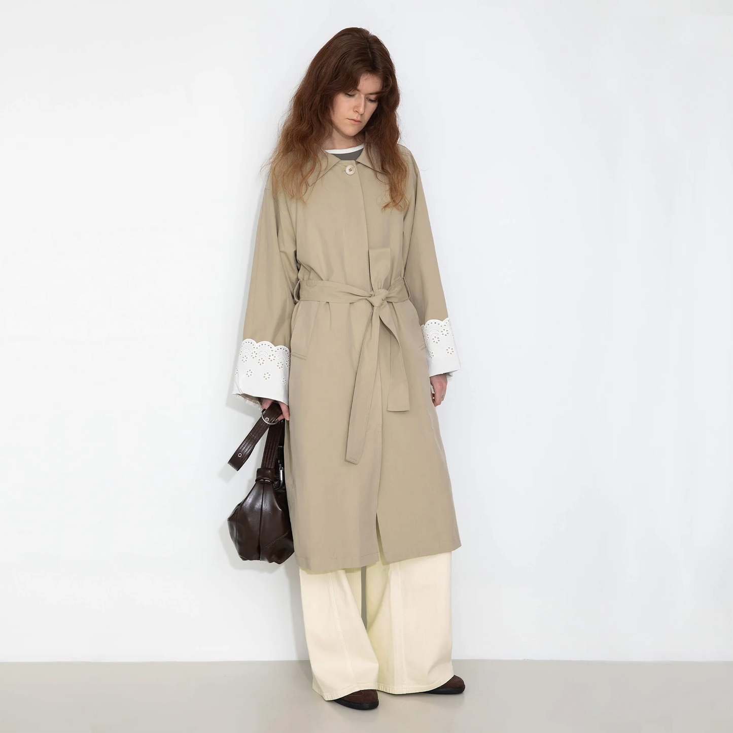 Oversized Trench Coat with Lace Cuffs
