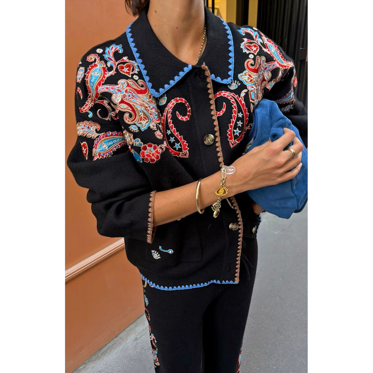Black Paisley Embroidered Cardigan