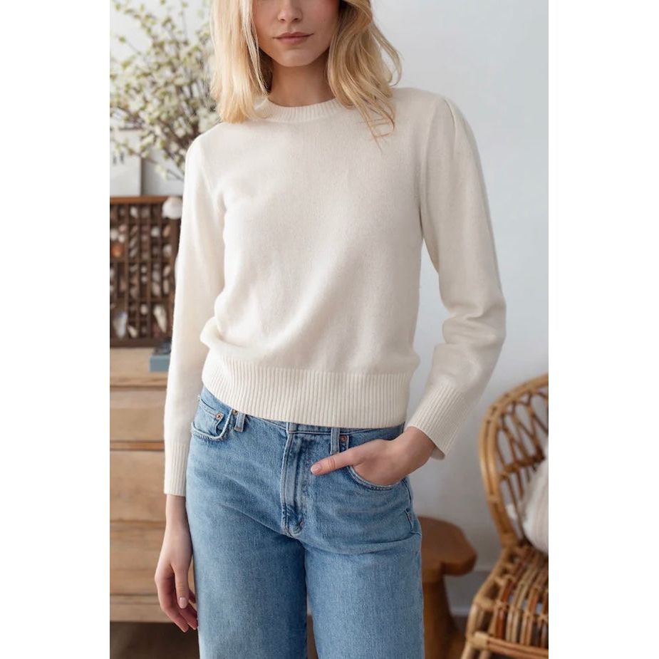 Puff Sleeve Cashmere Crewneck Sweater