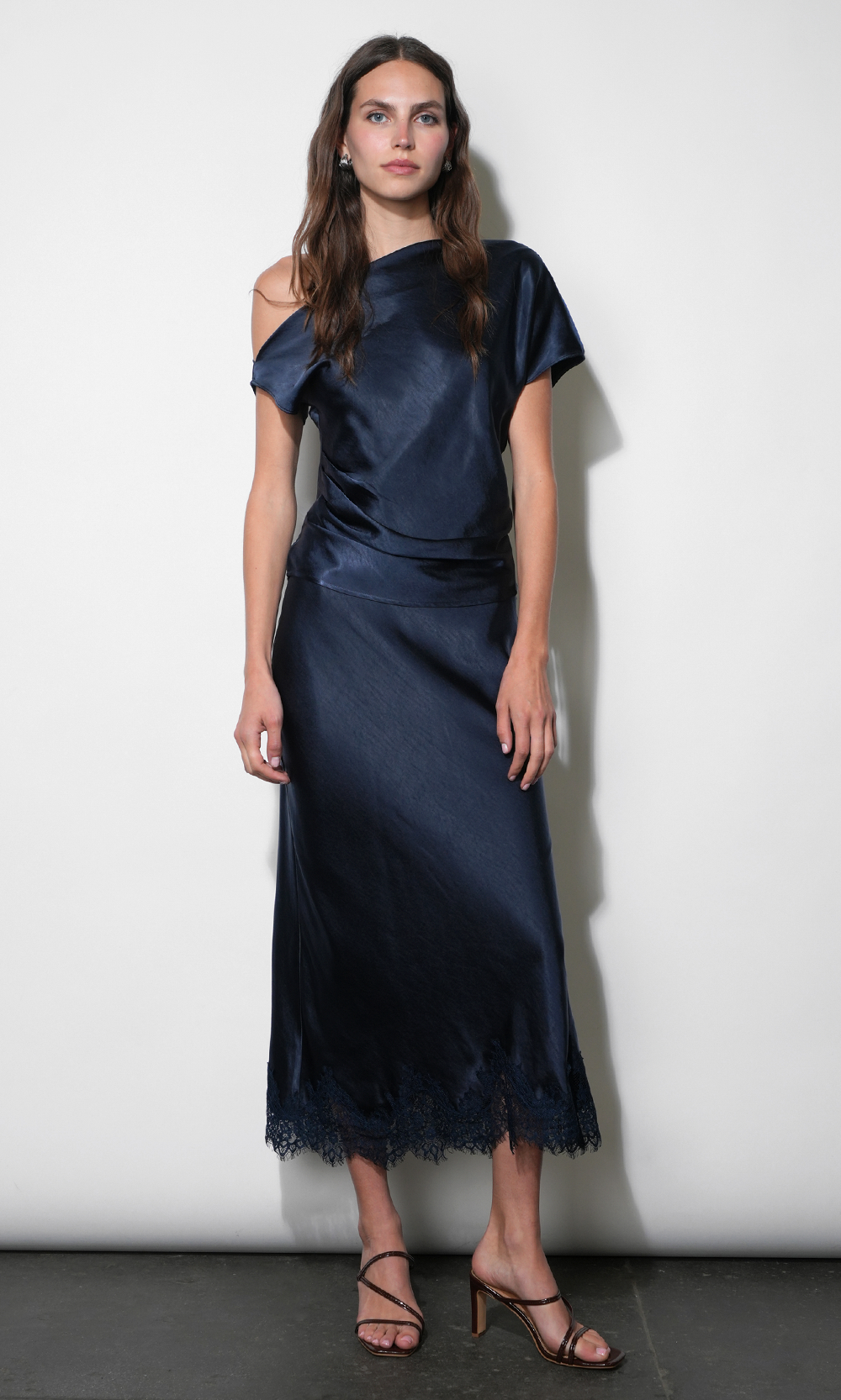 Nellie Asymmetric Satin Draped Off Shoulder Top