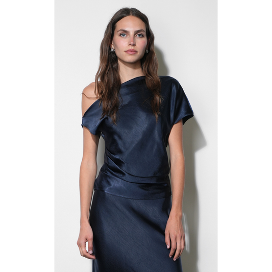 Nellie Asymmetric Satin Draped Off Shoulder Top