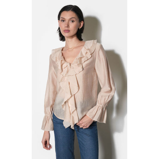 Gemma Cascading Ruffle Button Front Long Sleeve Top